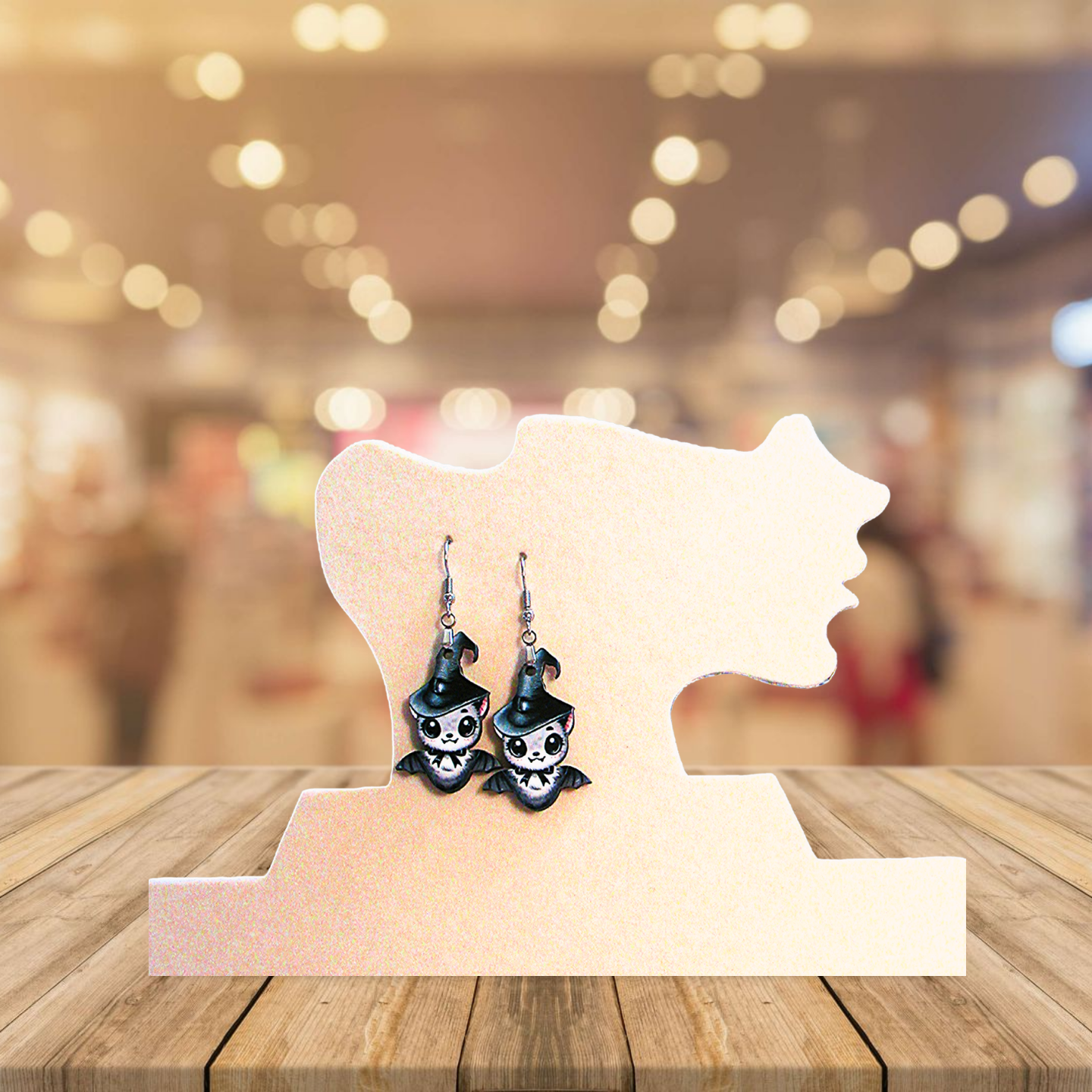 Bat with Witch Hat Shaped Sublimated Earrings 1.5 inch