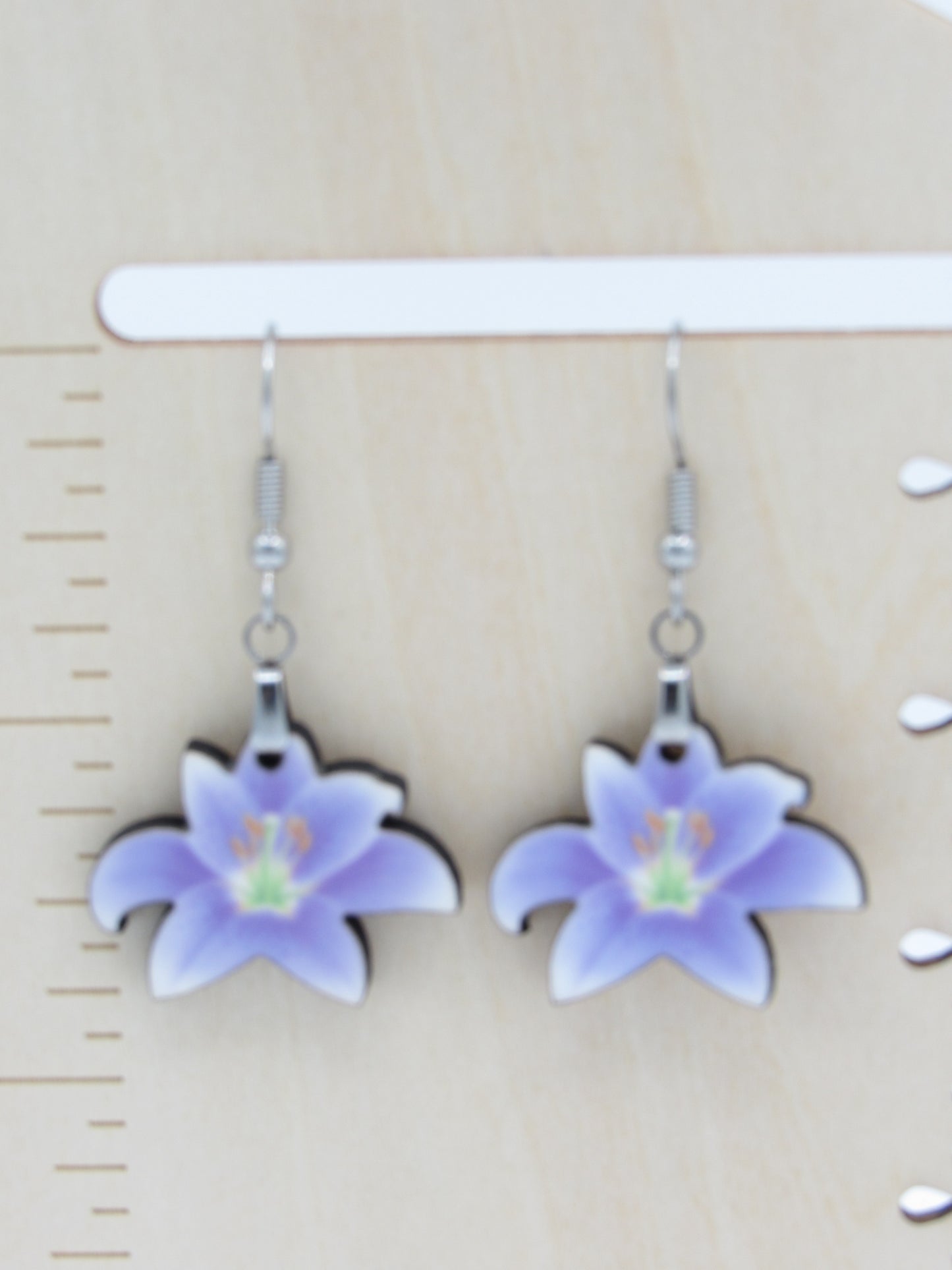 Lily Shaped Sublimation Earrings, Floral MDF Dangle Earrings
