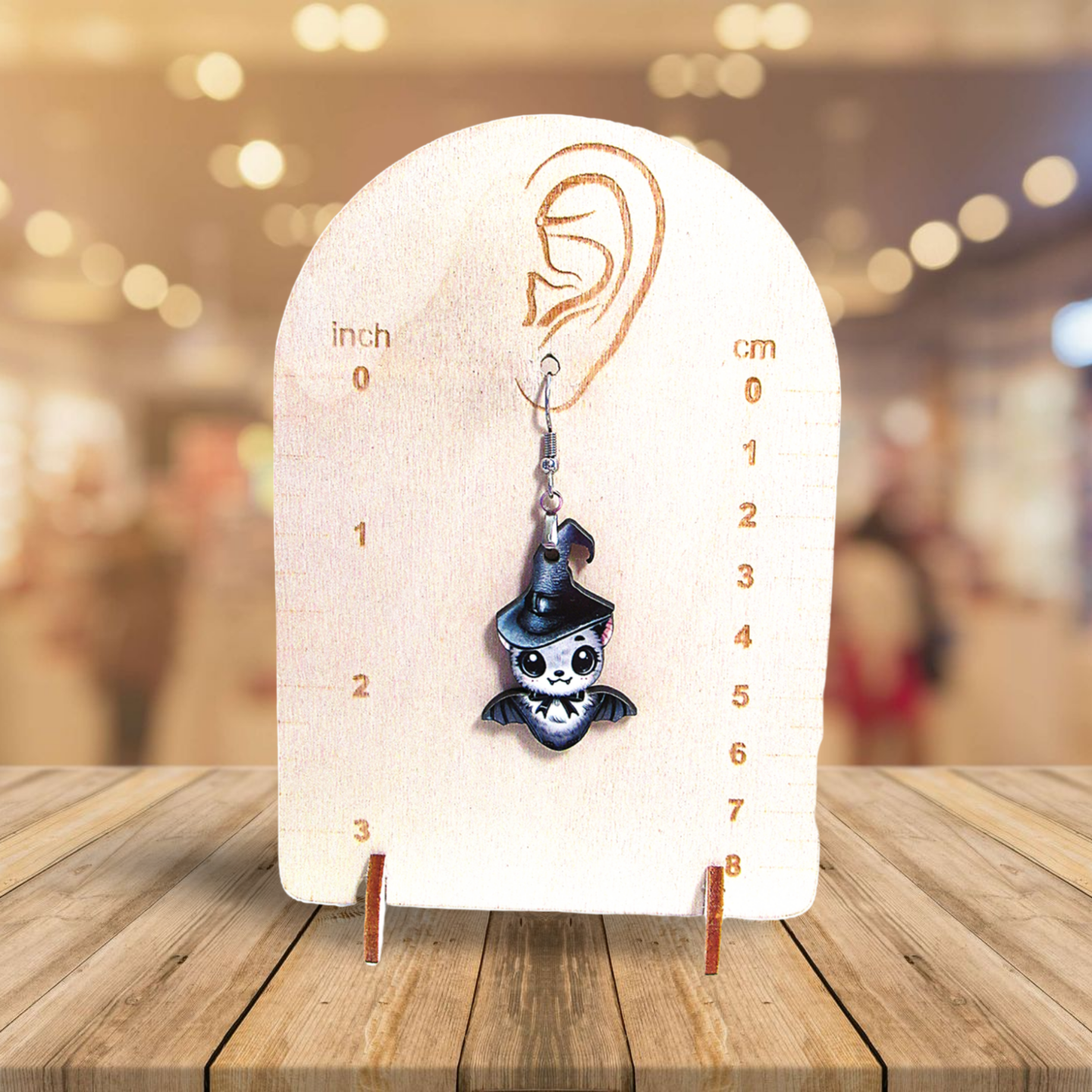 Bat with Witch Hat Shaped Sublimated Earrings 1.5 inch