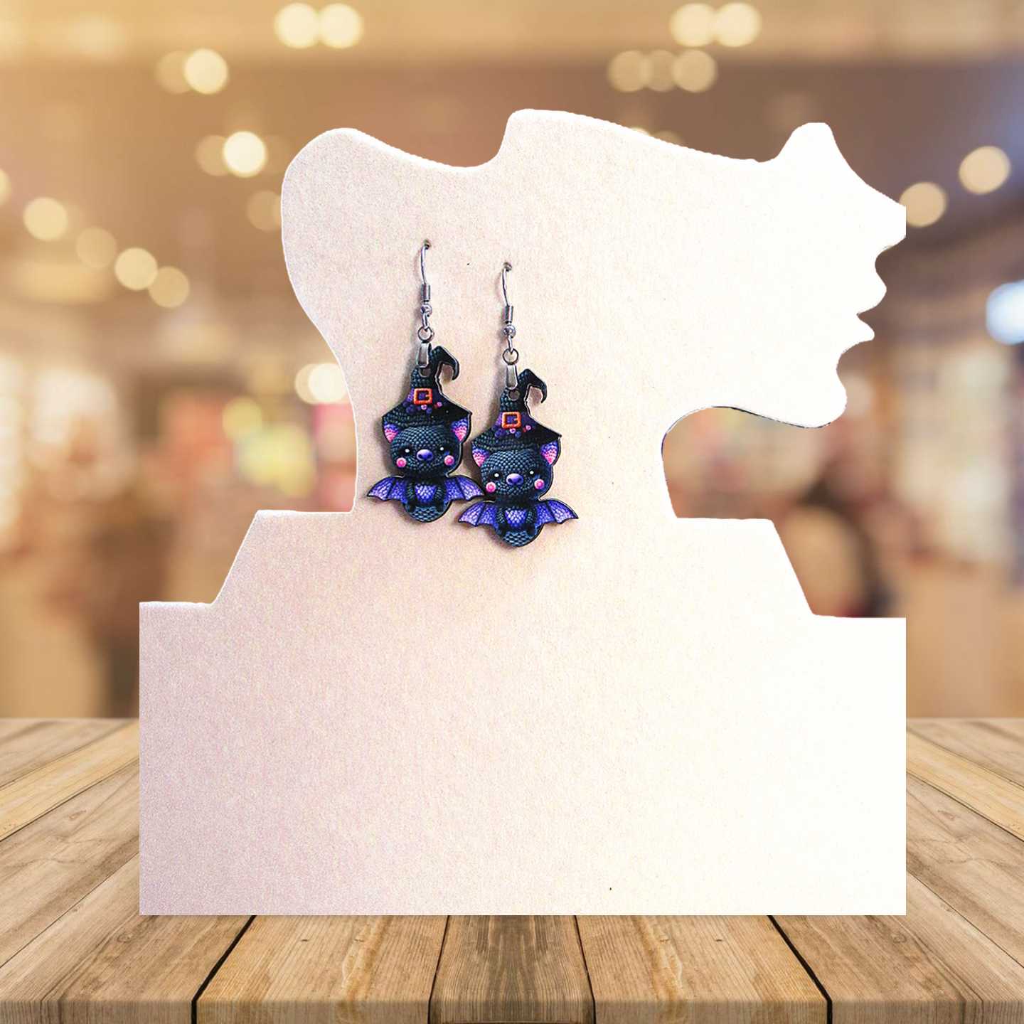 Bat with Witch Hat Shaped Sublimated Earrings 1.5 inch