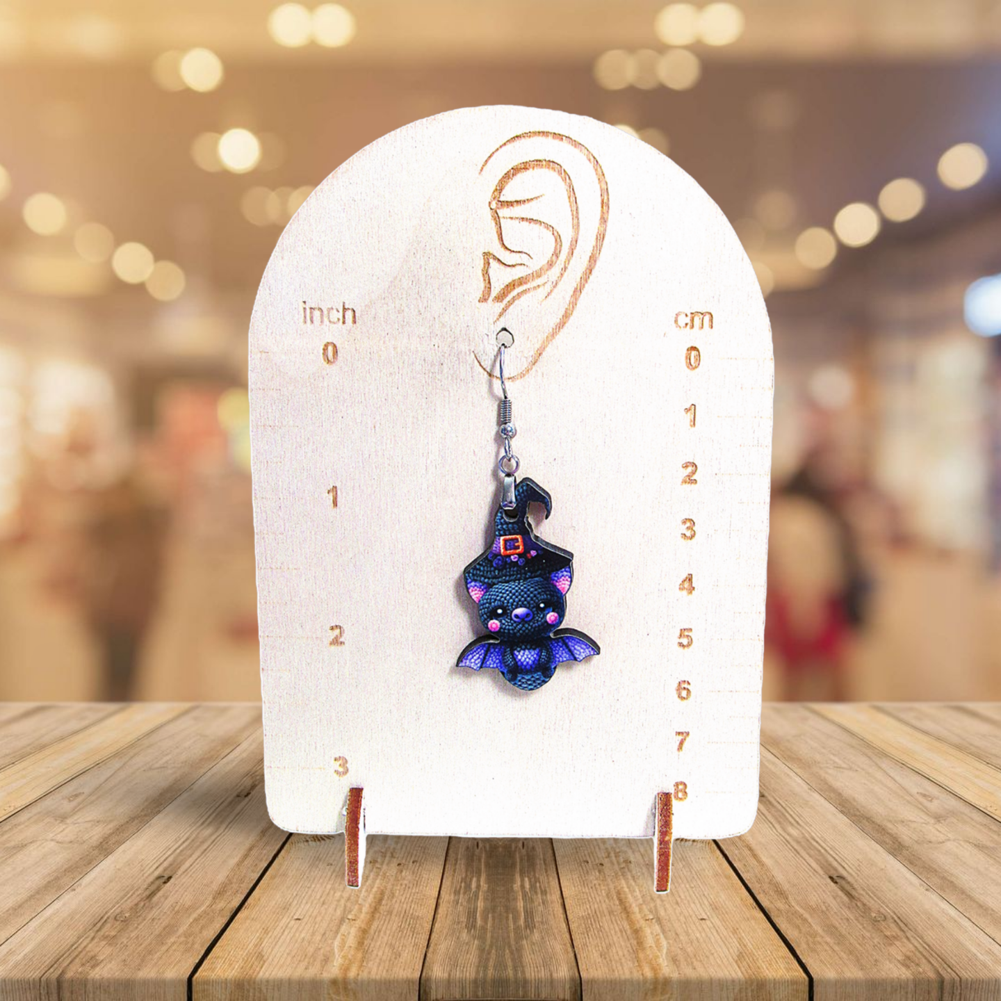 Bat with Witch Hat Shaped Sublimated Earrings 1.5 inch