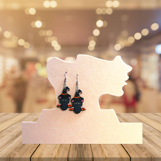 Bat with Witch Hat Shaped Sublimated Earrings