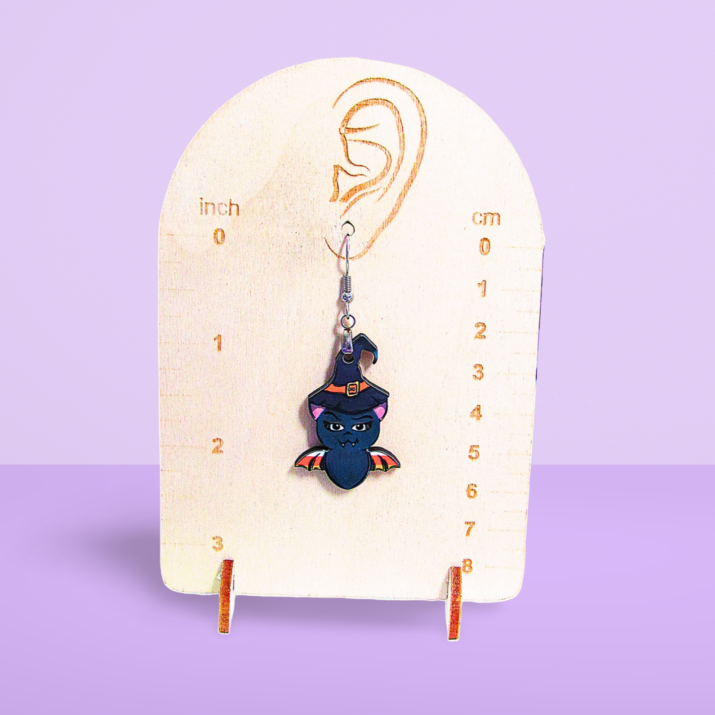 Bat with Witch Hat Shaped Sublimated Earrings 1.5 inch