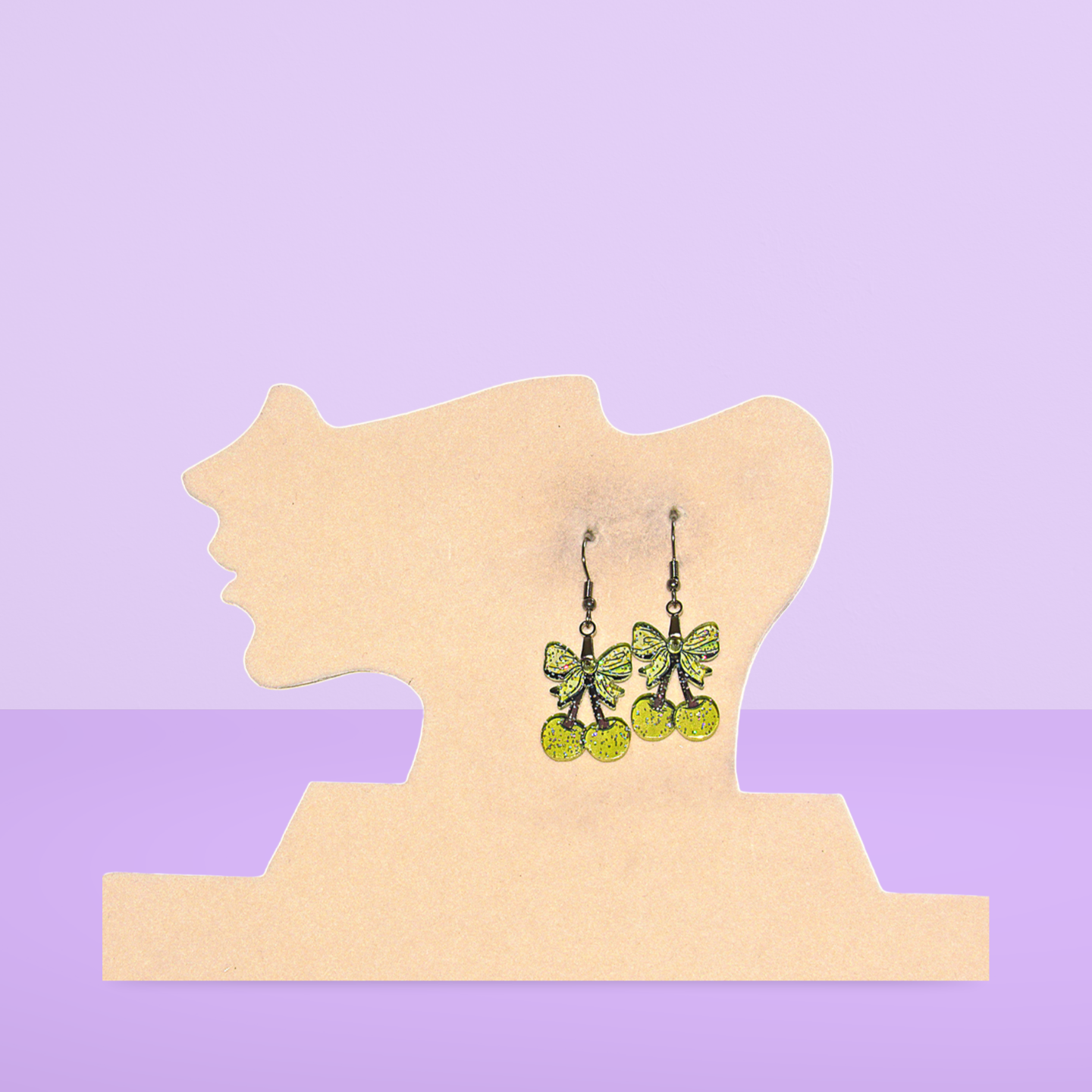 Glitter Acrylic Cherries with Bow Shaped Sublimated Earrings 1 inch