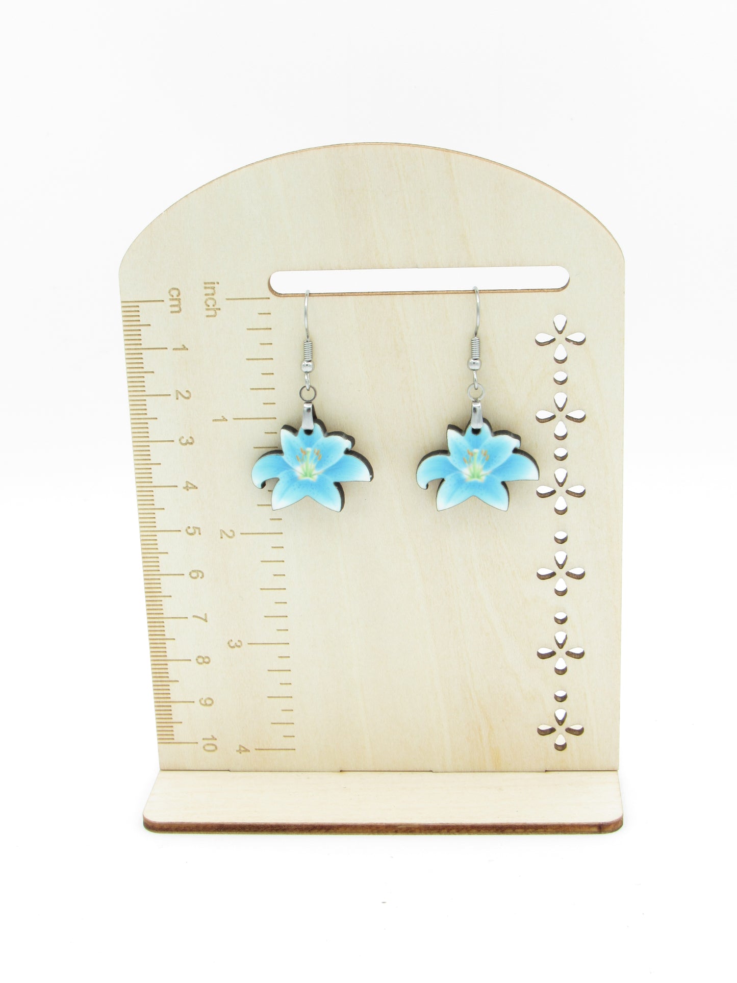 Lily Shaped Sublimation Earrings, Floral MDF Dangle Earrings