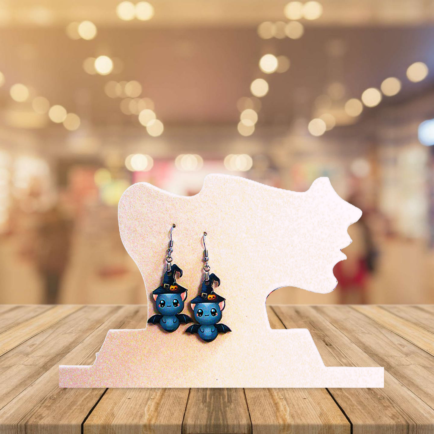 Bat with Witch Hat Shaped Sublimated Earrings 1.5 inch