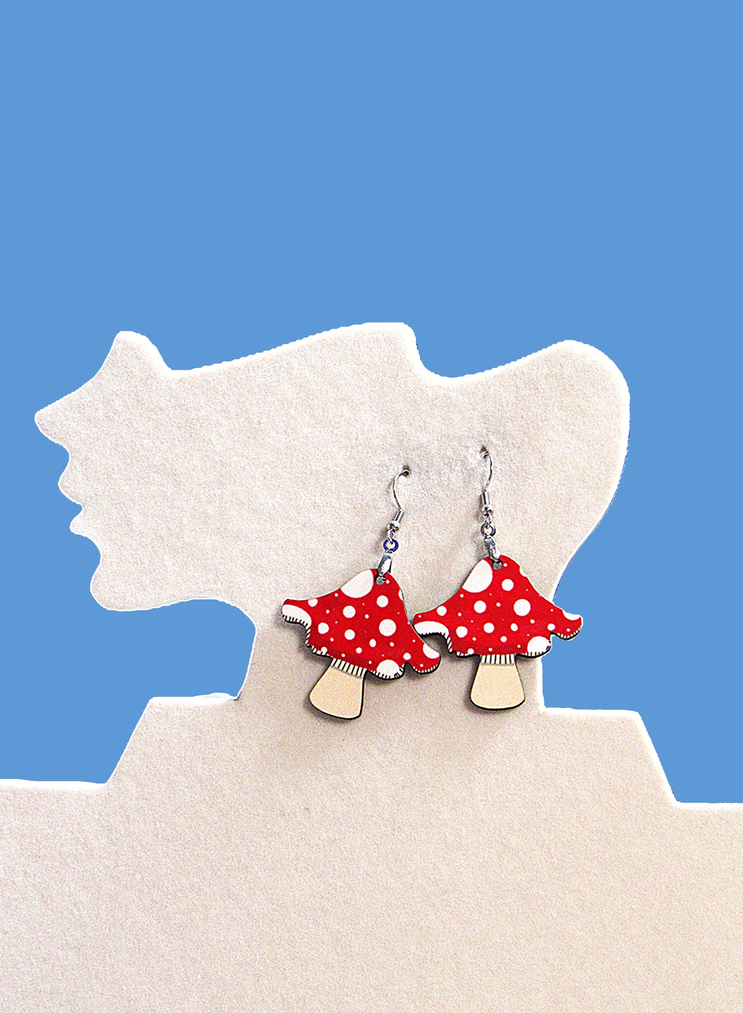 Distressed Mushroom Shaped Sublimated Earring 1.5 inch