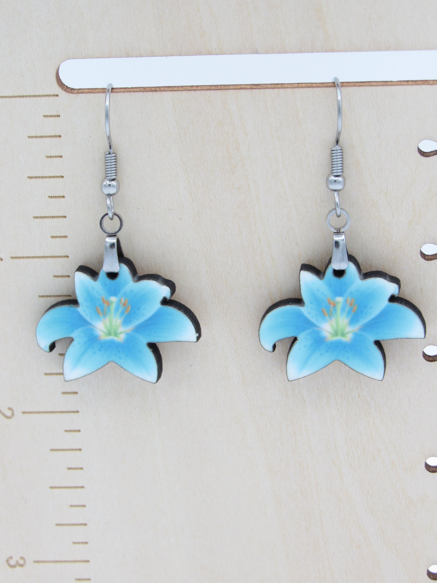 Lily Shaped Sublimation Earrings, Floral MDF Dangle Earrings