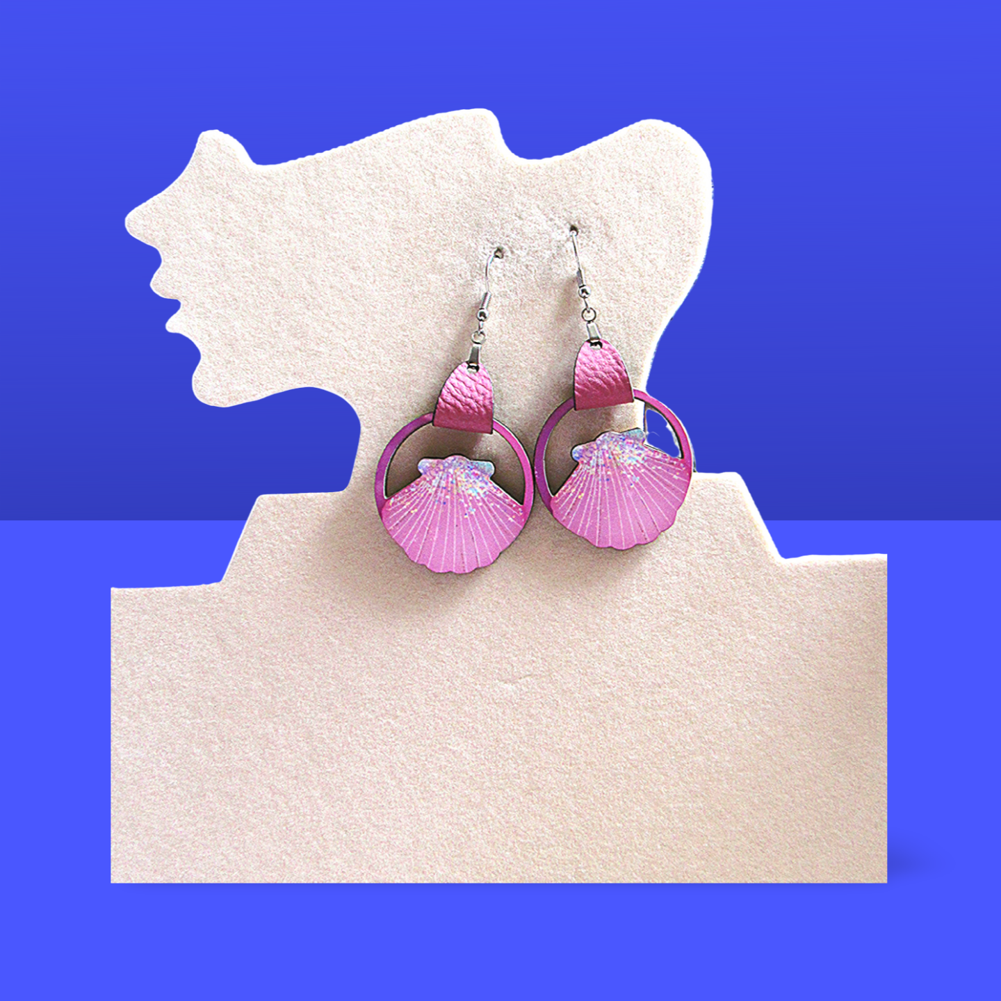 Faux Leather and Wood Clam Shell Shaped Sublimated Earrings