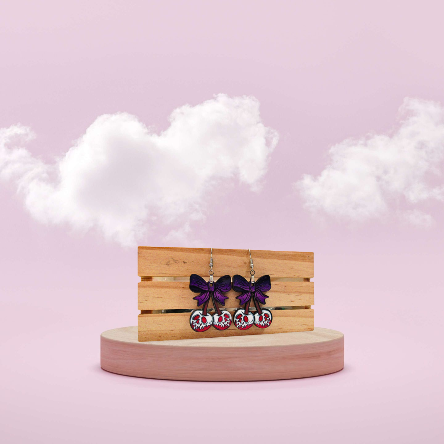 MDF-Cherries with Bow Shaped Sublimated Earrings 1.5 inch