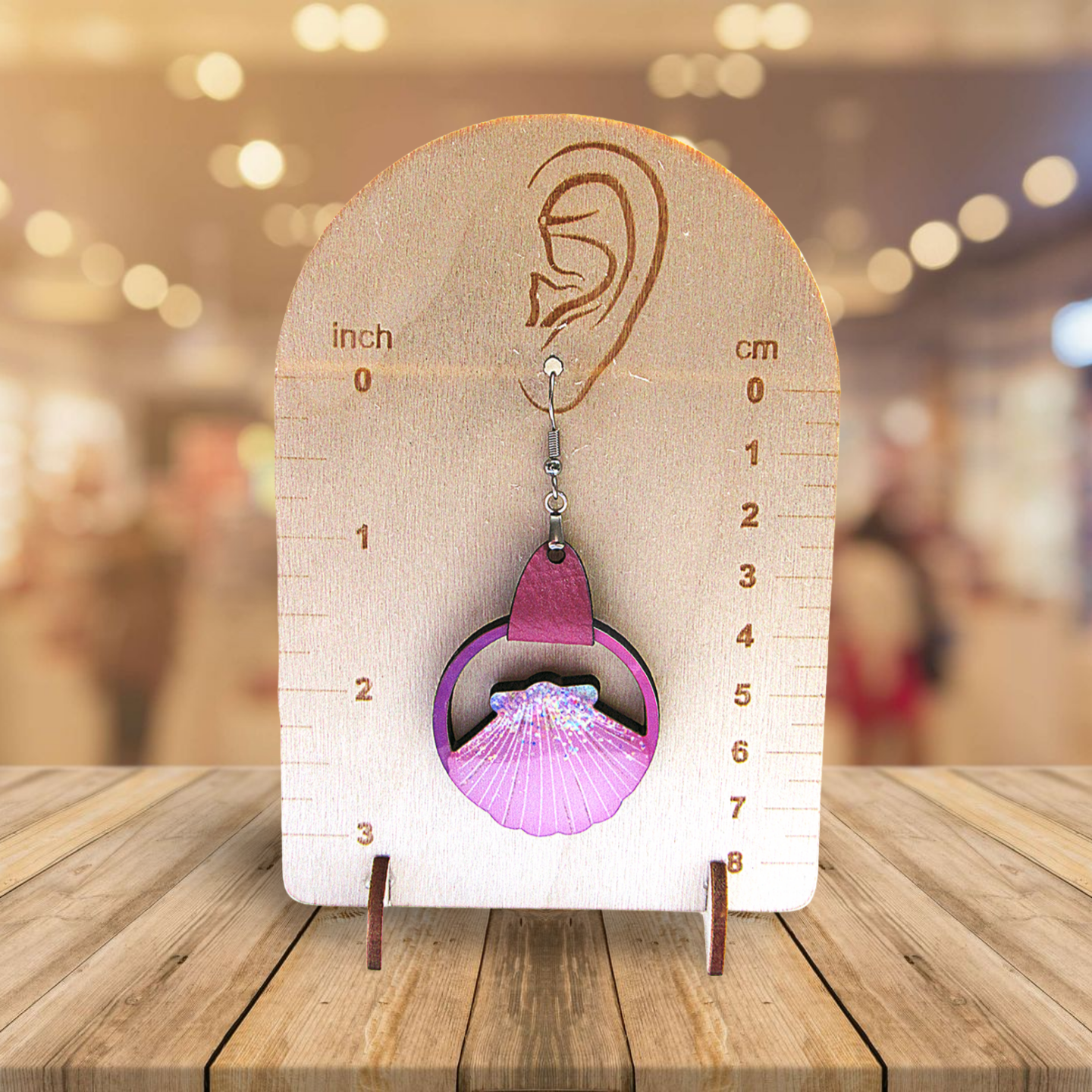 Faux Leather and Wood Clam Shell Shaped Sublimated Earrings