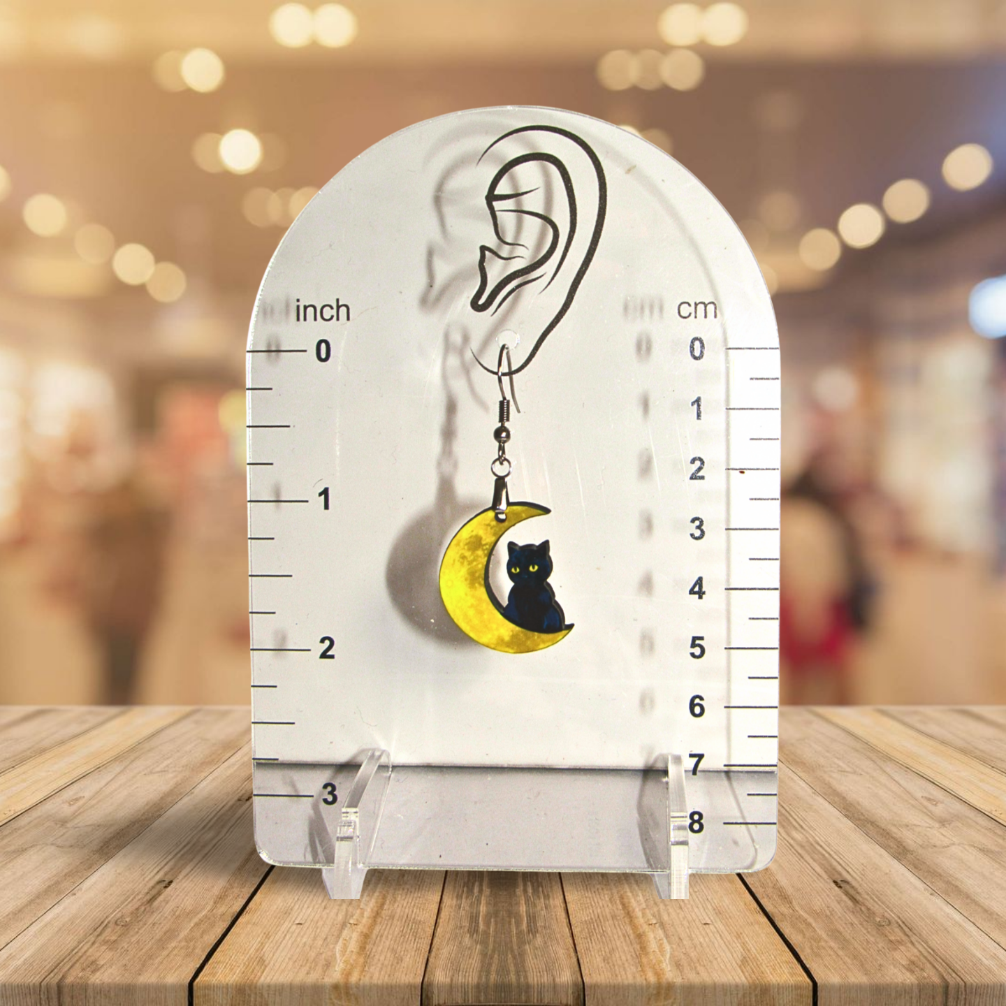 Cat on Moon Shaped Sublimated Earrings