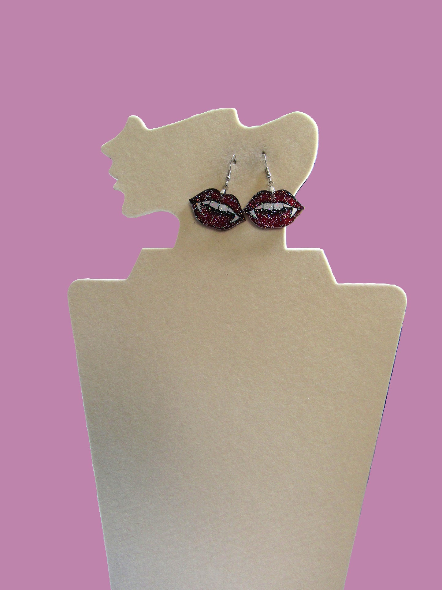 Glitter Acrylic Sublimated Fang Lip Earrings