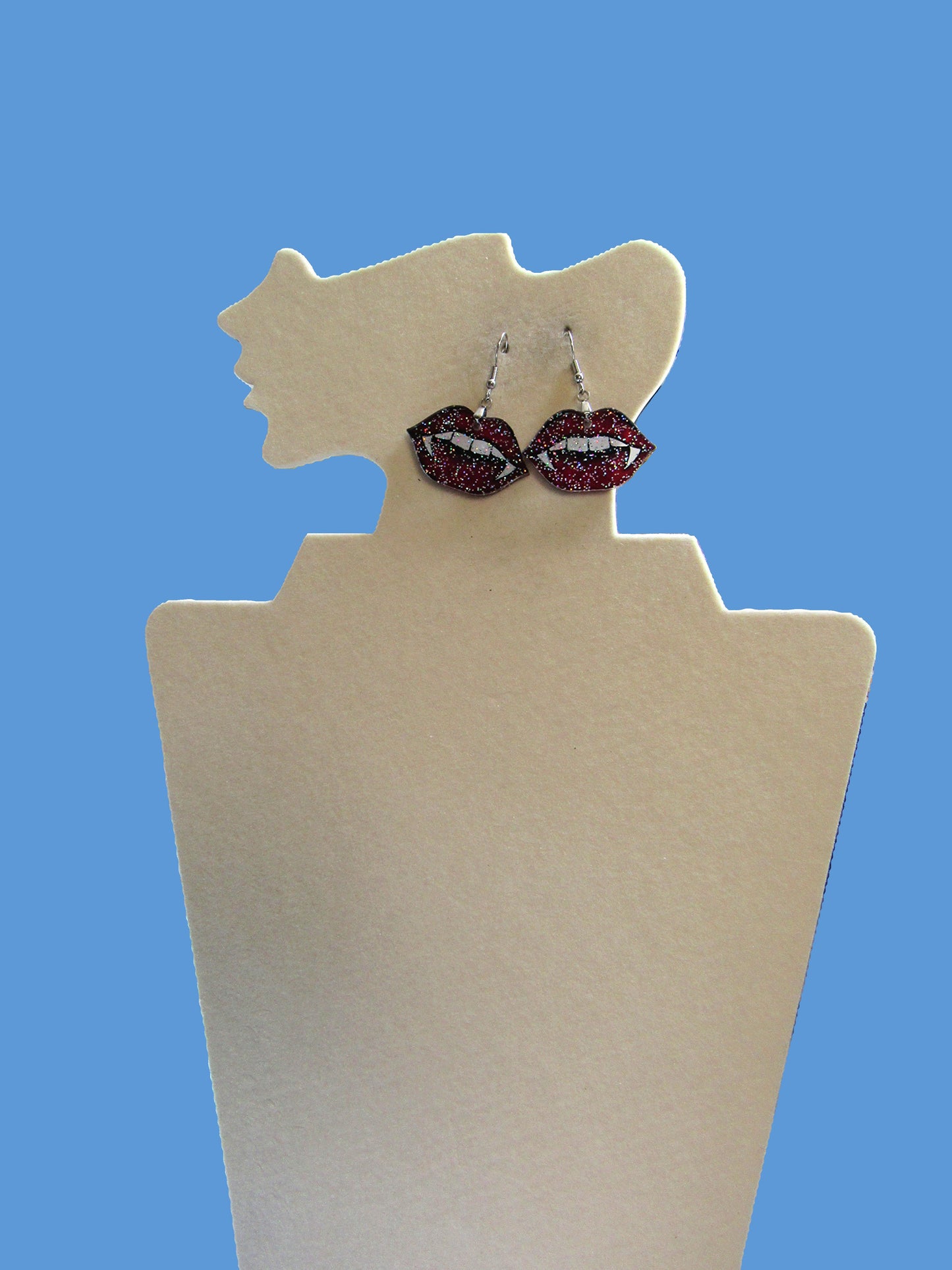 Glitter Acrylic Sublimated Fang Lip Earrings