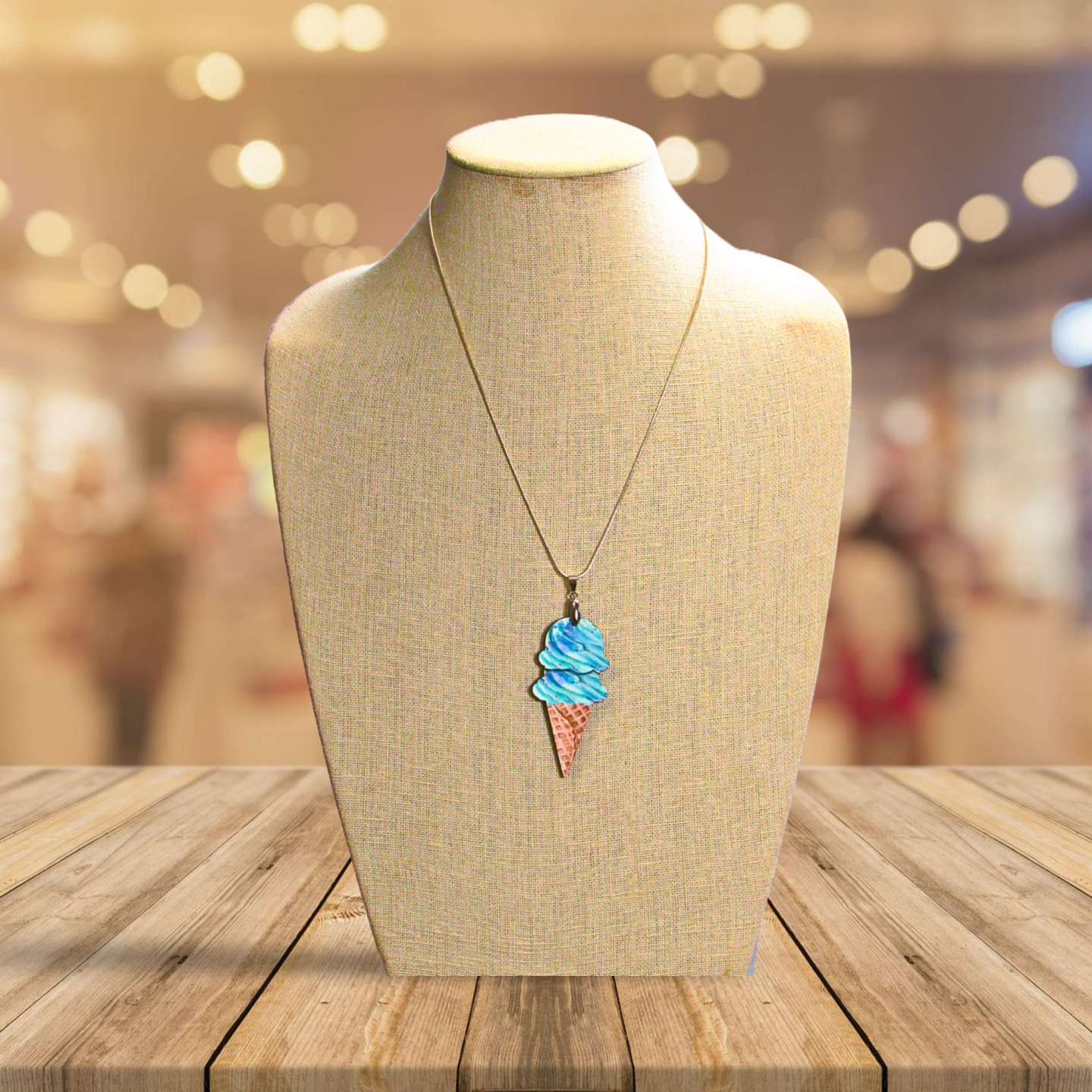 Ice Cream Cone Shaped Sublimated Necklace