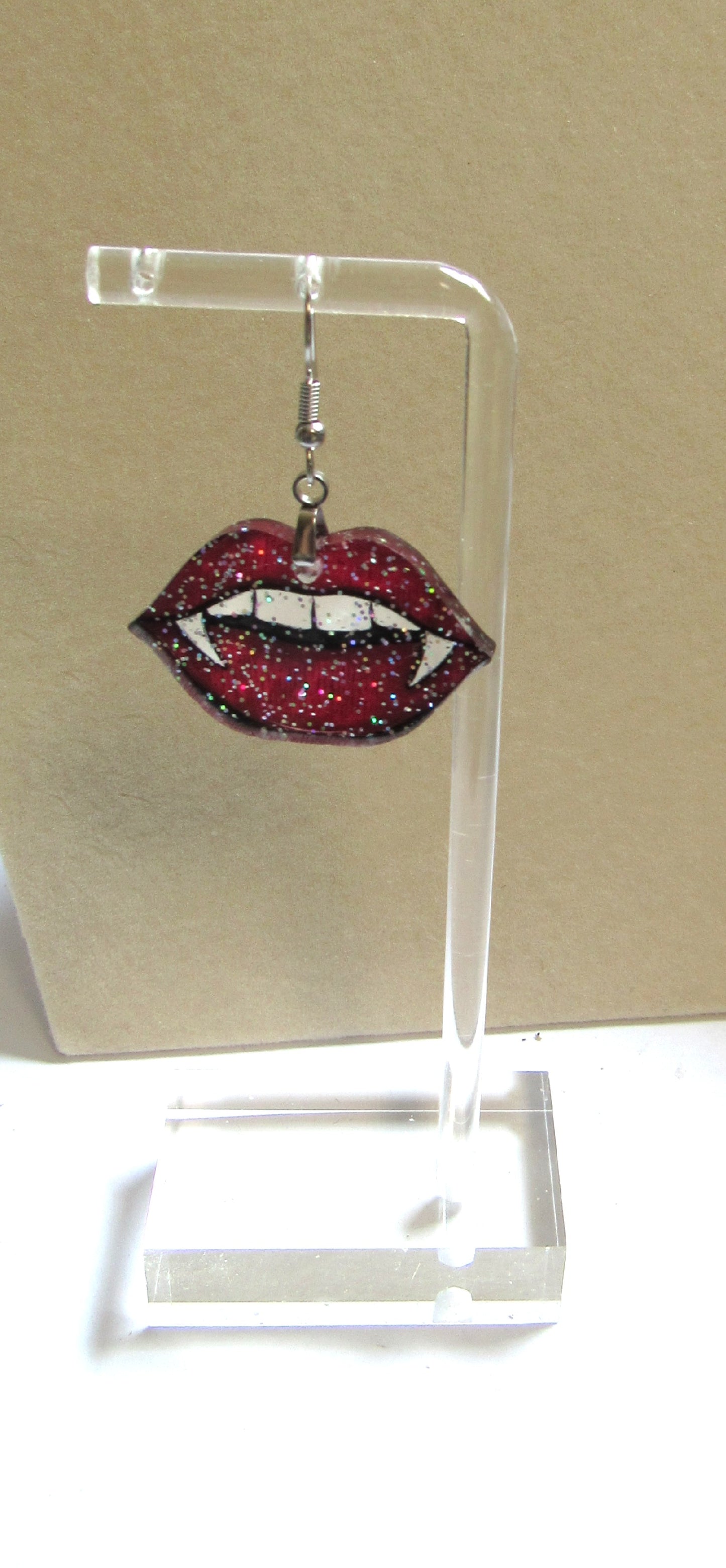 Glitter Acrylic Sublimated Fang Lip Earrings
