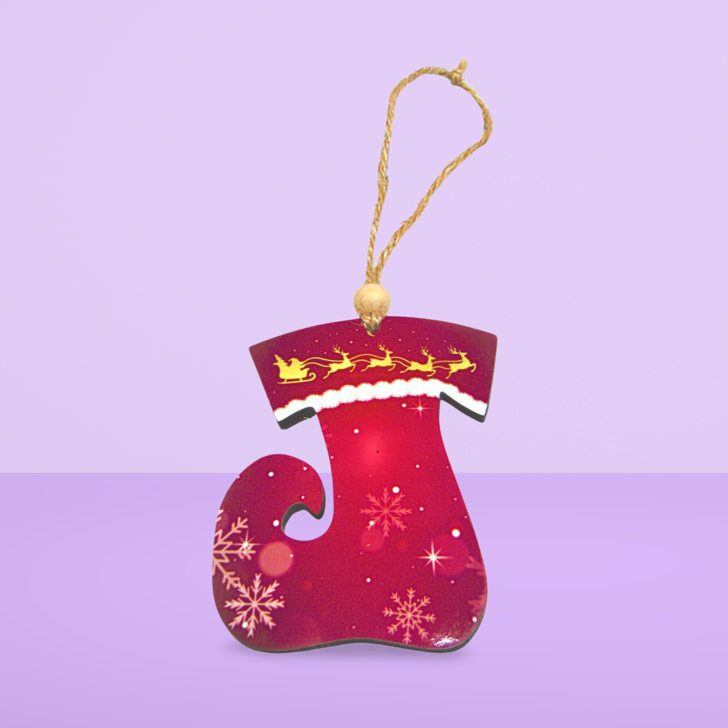 MDF-Elf Stocking Shaped Sublimated Ornament