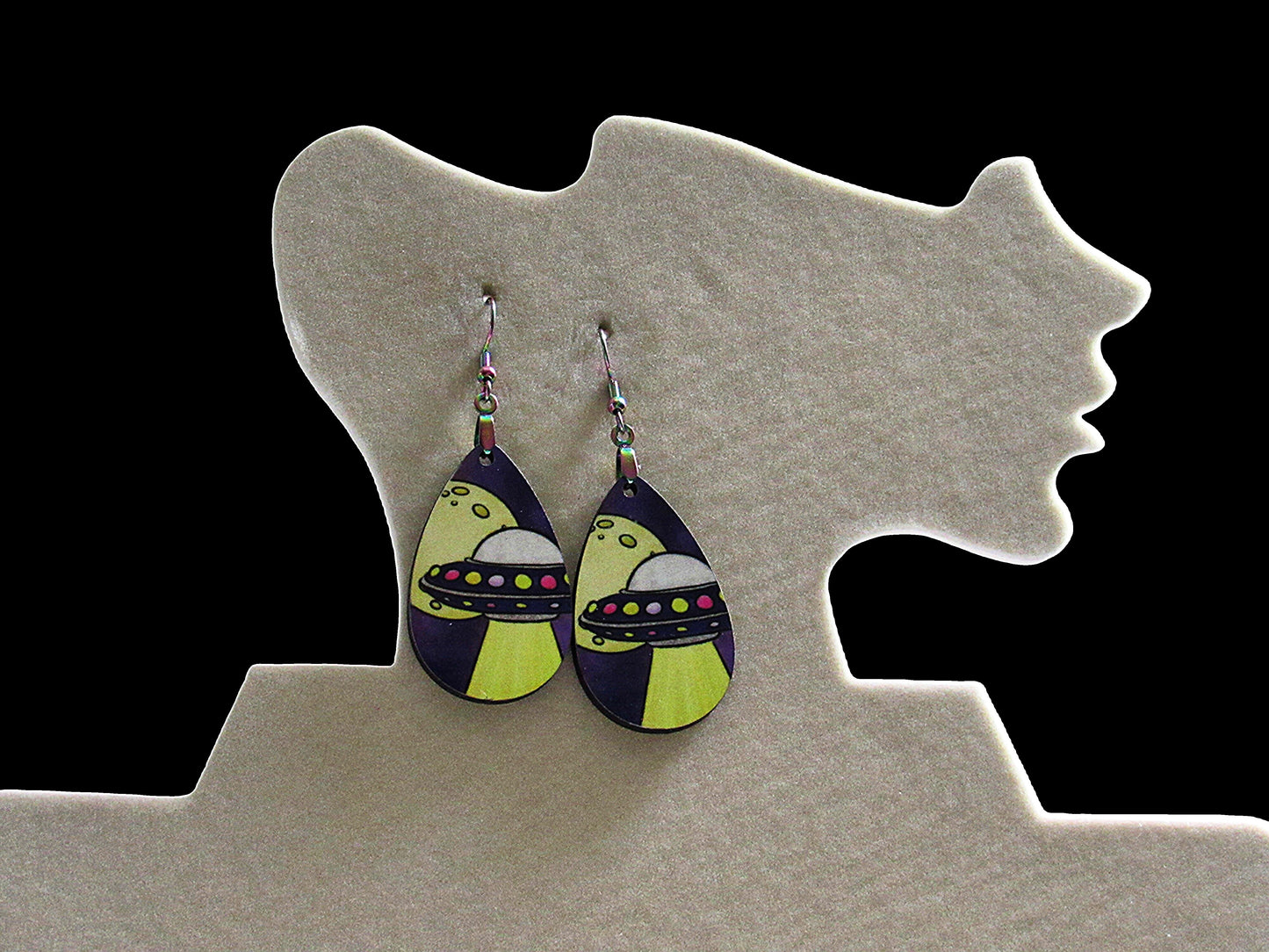 Alien Themed Teardrop Shaped Sublimated Earrings
