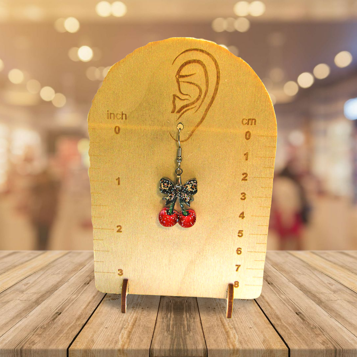 Glitter Acrylic Cherries with Bow Shaped Sublimated Earrings 1 inch