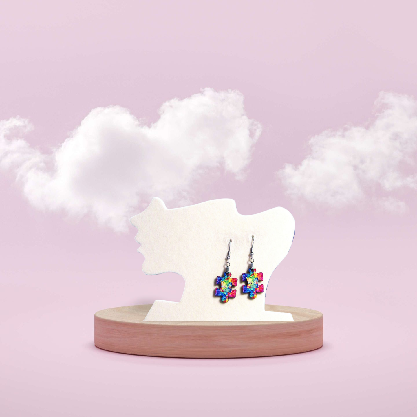 Autism Themed Puzzle Piece Shaped Sublimated Earrings 1 in.
