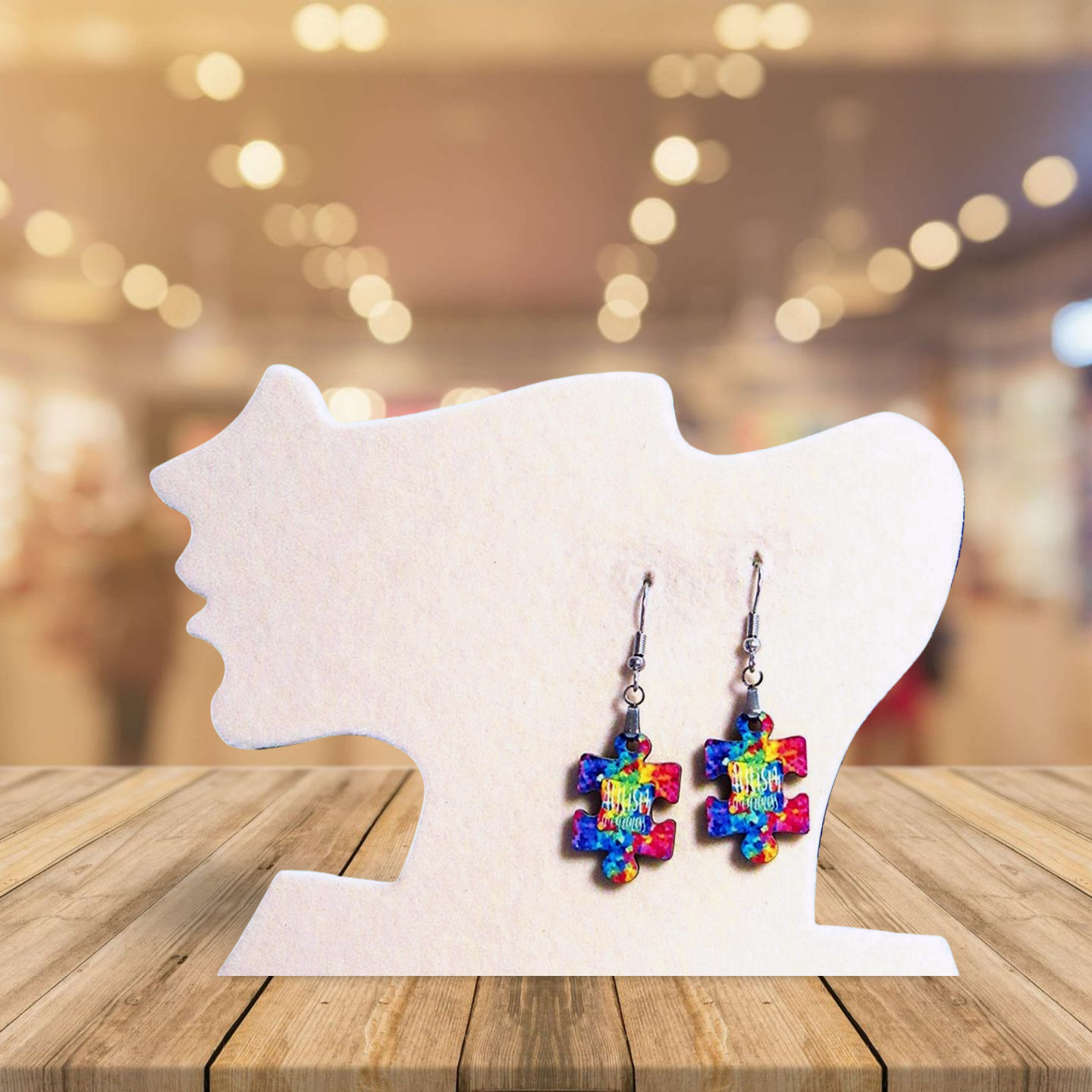 Autism Themed Puzzle Piece Shaped Sublimated Earrings 1 in.