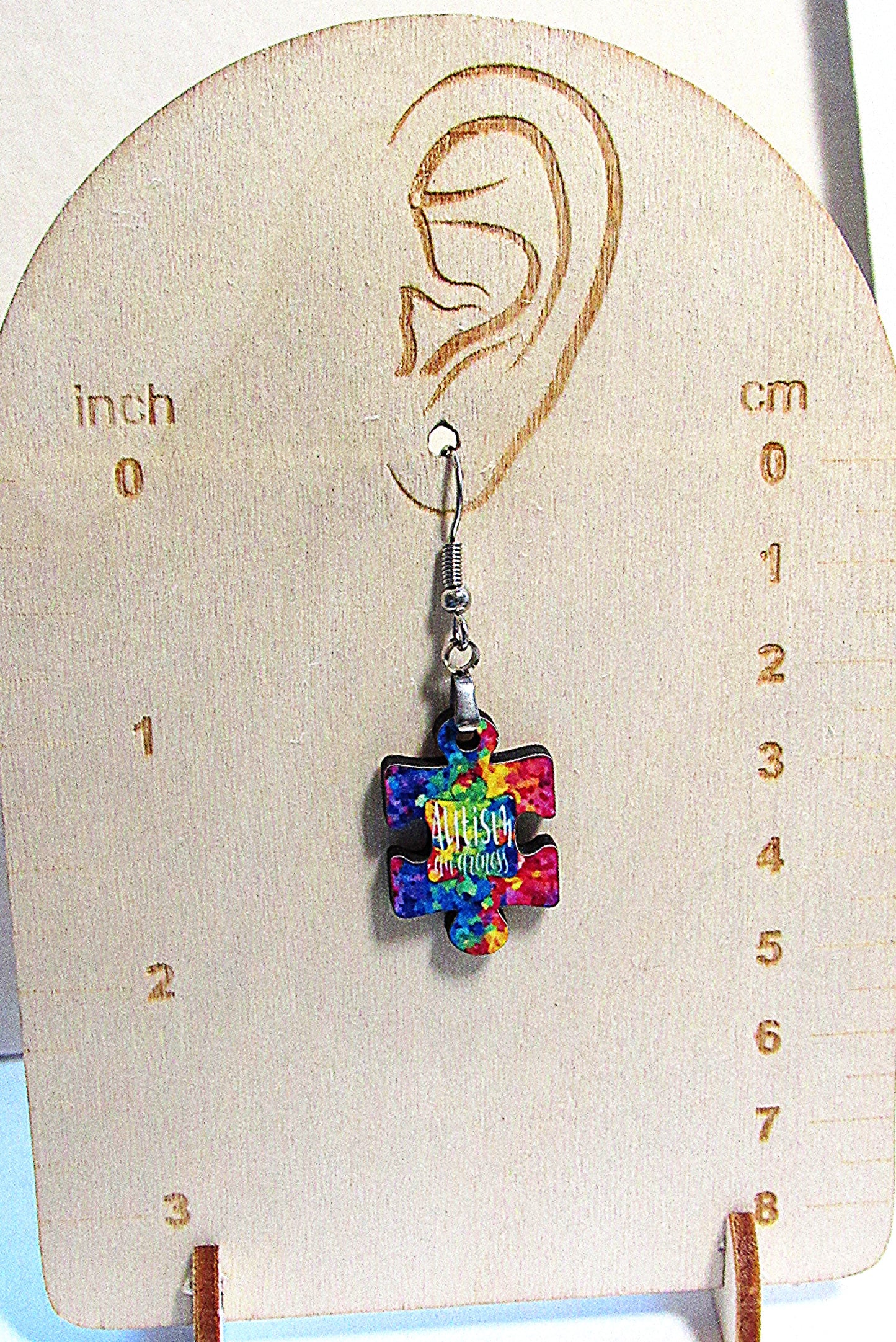Autism Themed Puzzle Piece Shaped Sublimated Earrings 1 in.