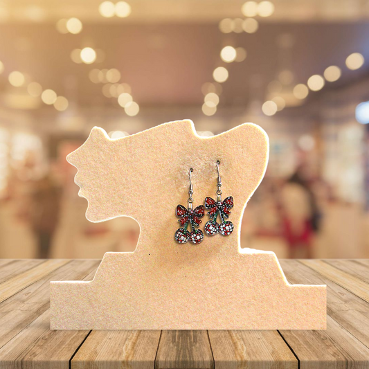 Glitter Acrylic Cherries with Bow Shaped Sublimated Earrings 1 inch