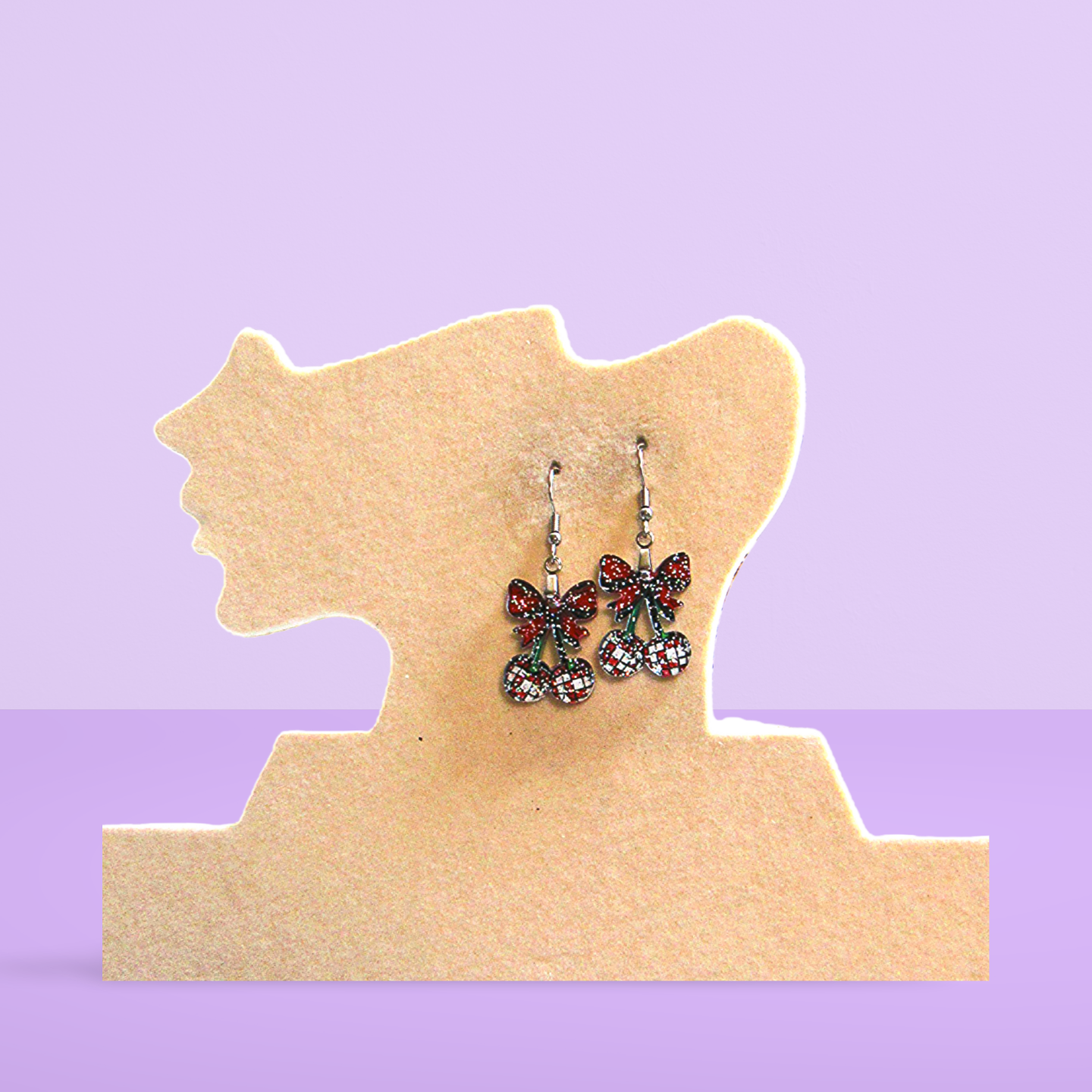 Glitter Acrylic Cherries with Bow Shaped Sublimated Earrings 1 inch