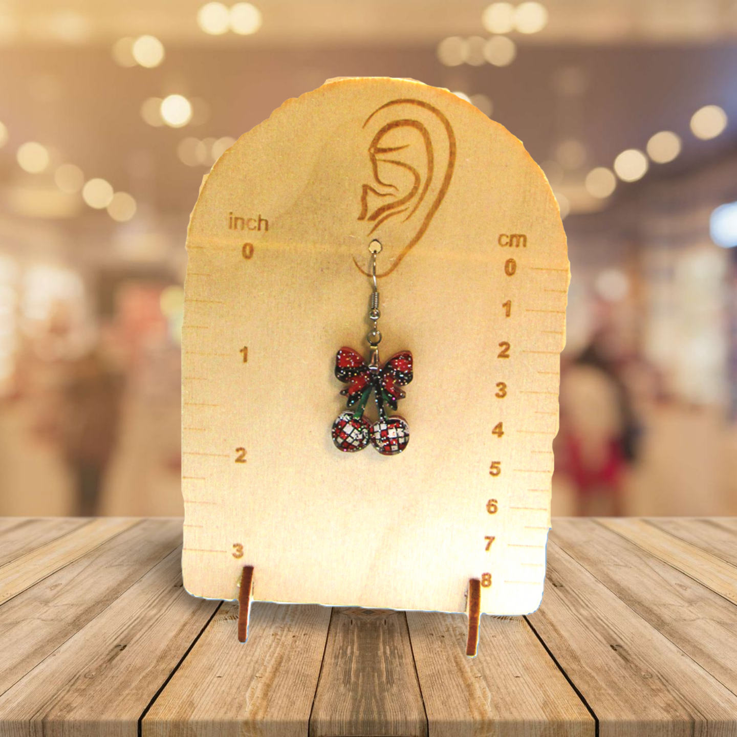 Glitter Acrylic Cherries with Bow Shaped Sublimated Earrings 1 inch