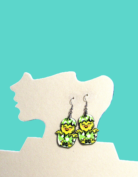 MDF-Chick in Egg Shaped Sublimated Earrings 1.5 inch