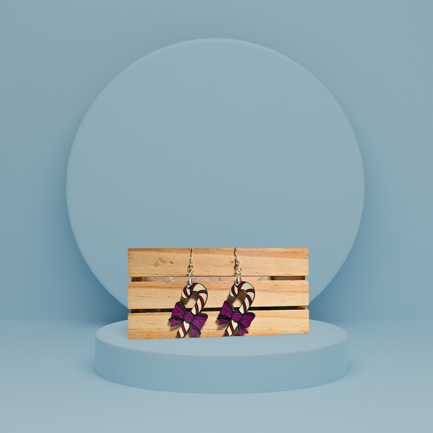 Candy Cane Shaped Sublimated Earrings 1.5 inch