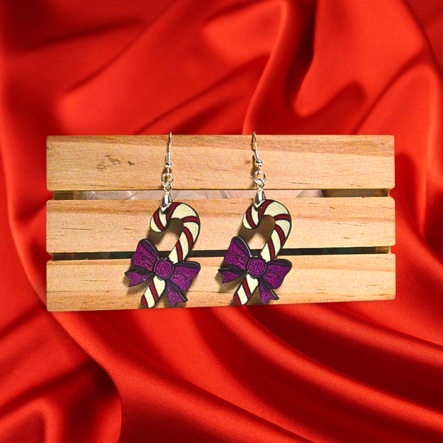 Candy Cane Shaped Sublimated Earrings 1.5 inch