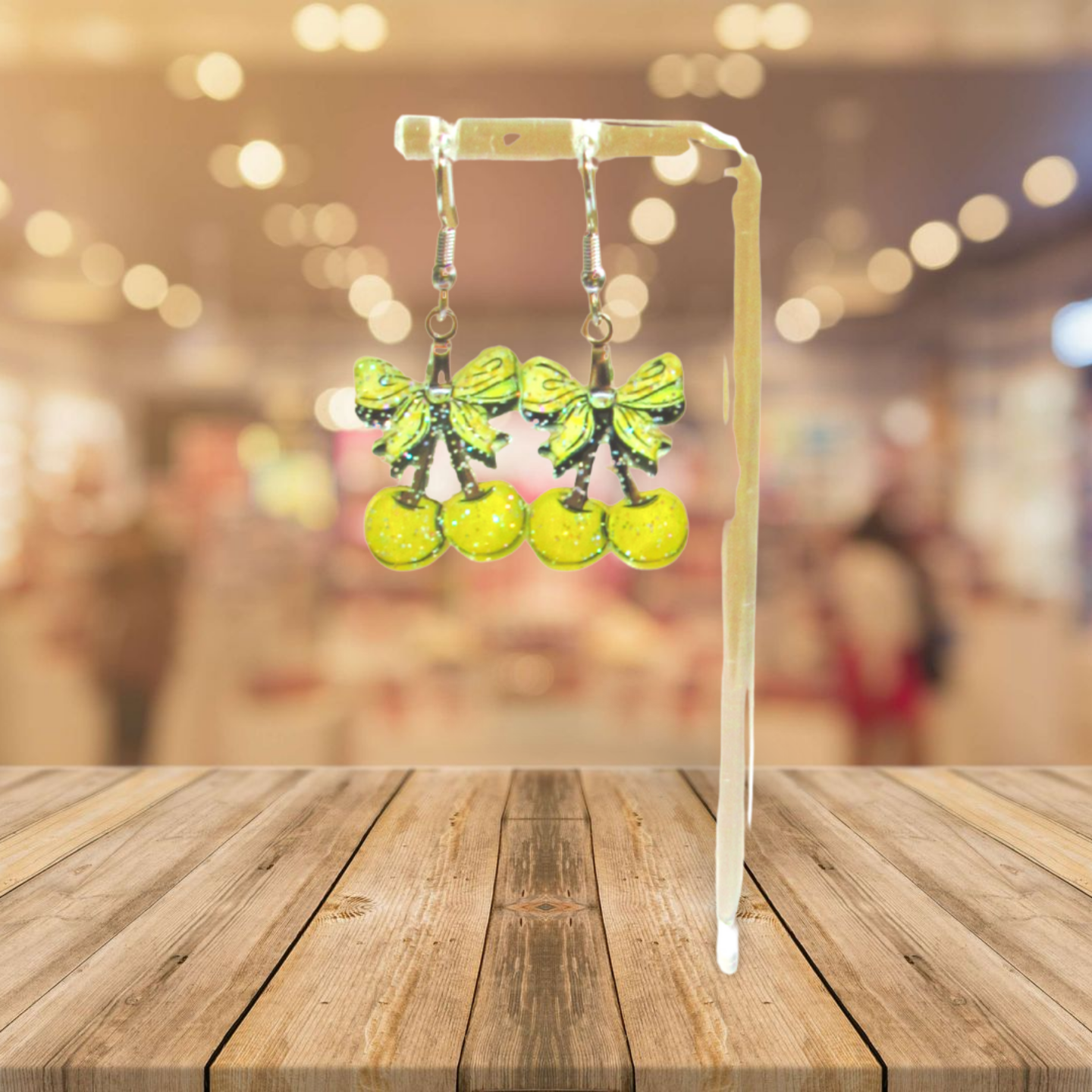 Glitter Acrylic Cherries with Bow Shaped Sublimated Earrings 1 inch
