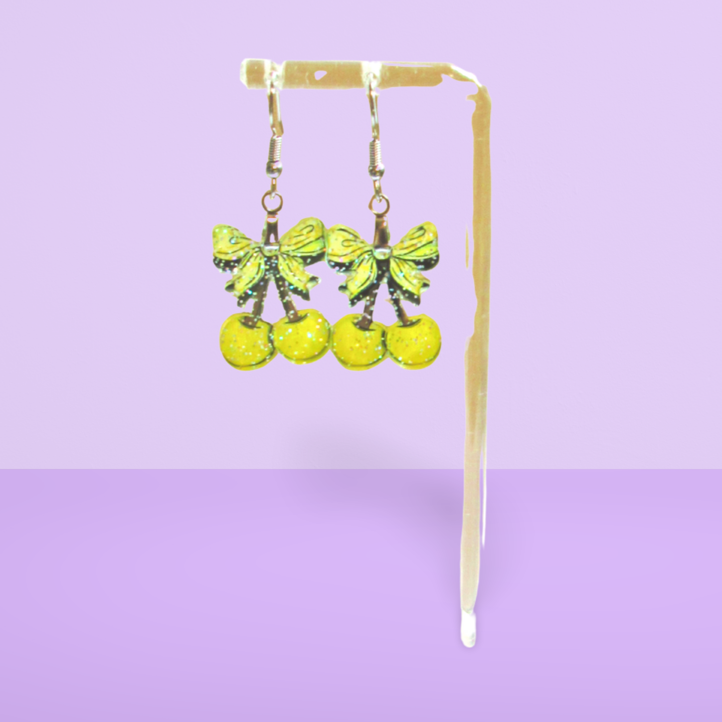 Glitter Acrylic Cherries with Bow Shaped Sublimated Earrings 1 inch