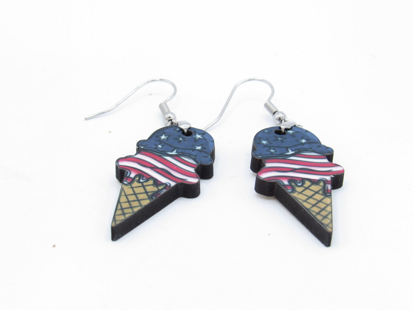 Handcrafted Ice Cream Cone Earrings – Sublimated MDF Pendants with Stainless Steel Wires