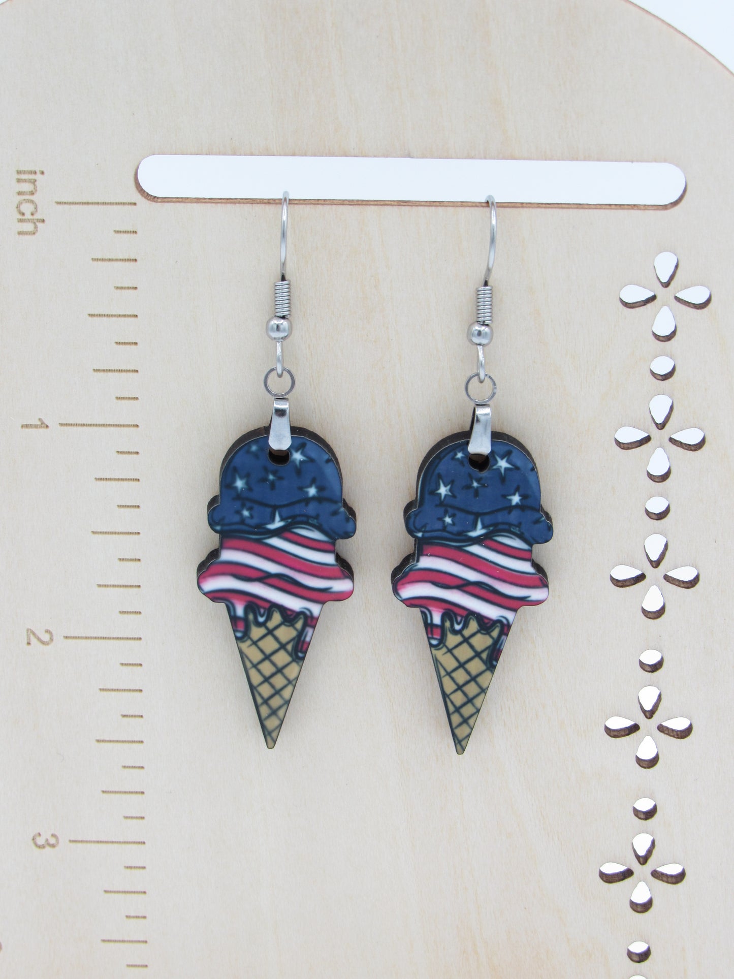 Handcrafted Ice Cream Cone Earrings – Sublimated MDF Pendants with Stainless Steel Wires