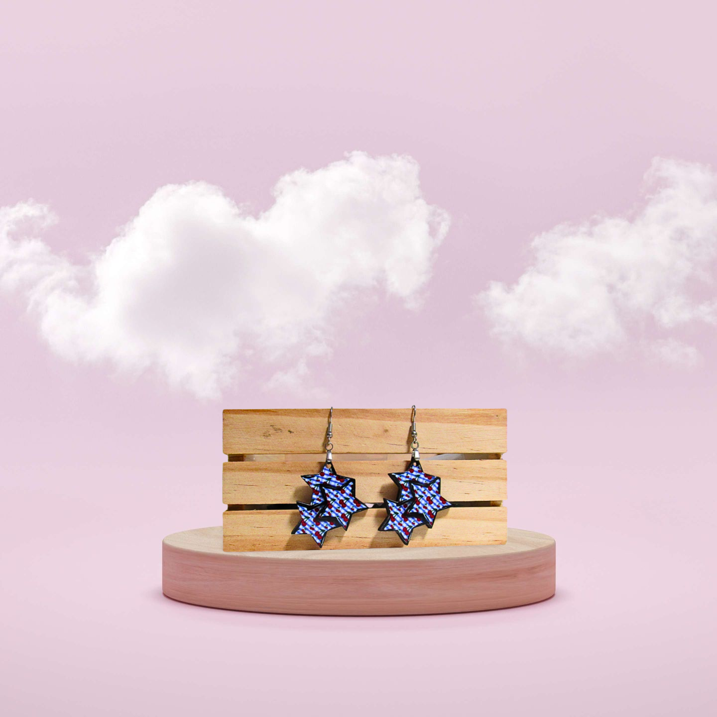 MDF-Triple Star Shaped Sublimated Earrings 1.5 in.