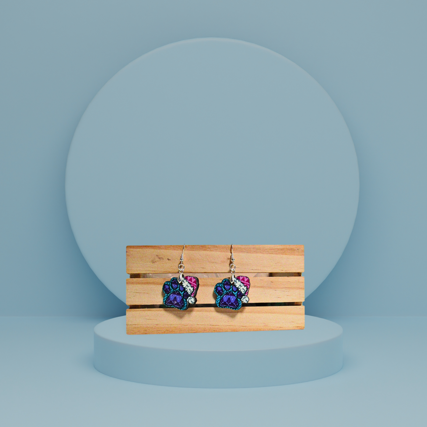 Santa Hat Paw Print Shaped Sublimated Earrings 1 inch