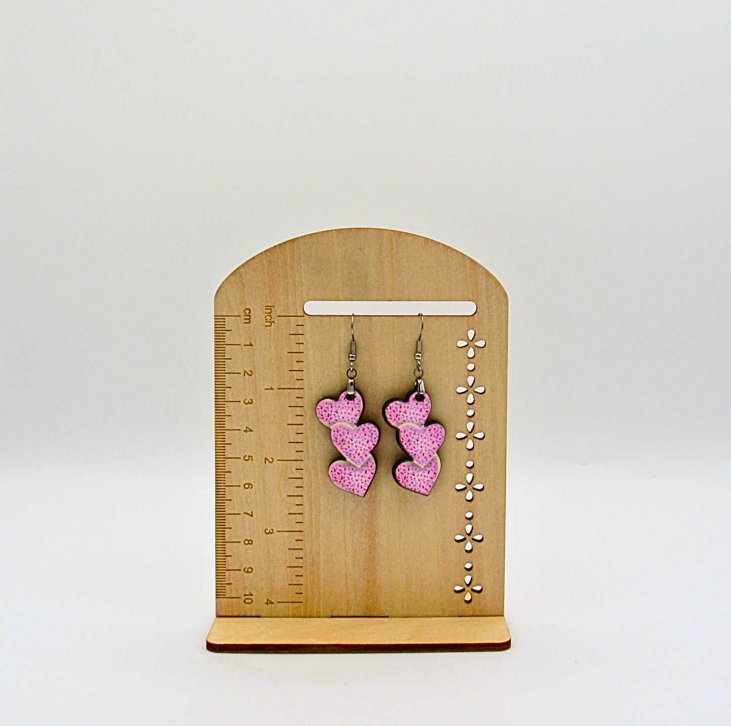 MDF-Triple Heart Shaped Sublimated Earrings 1.5 inch