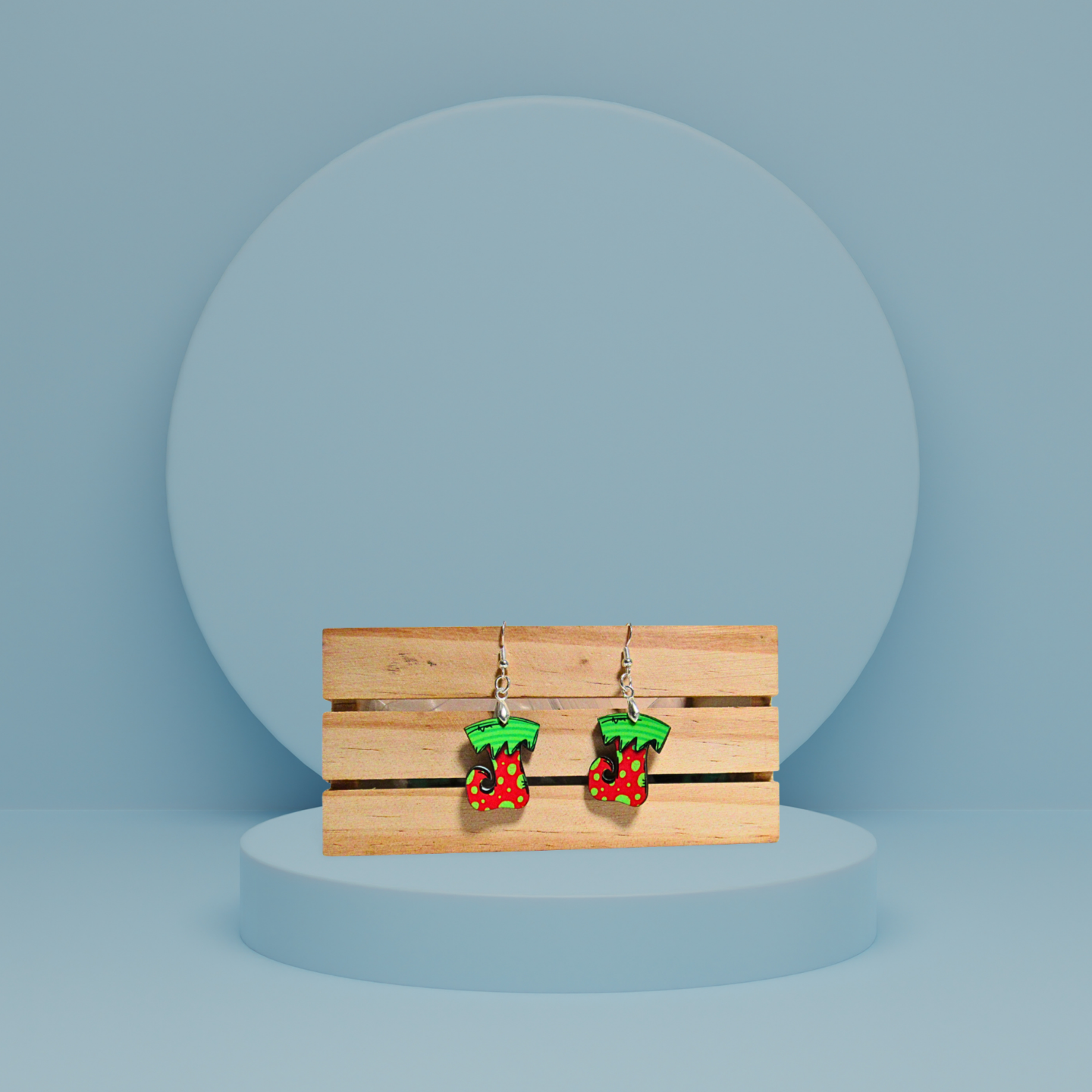 Elf Stocking Shaped Sublimated Earrings 1 inch