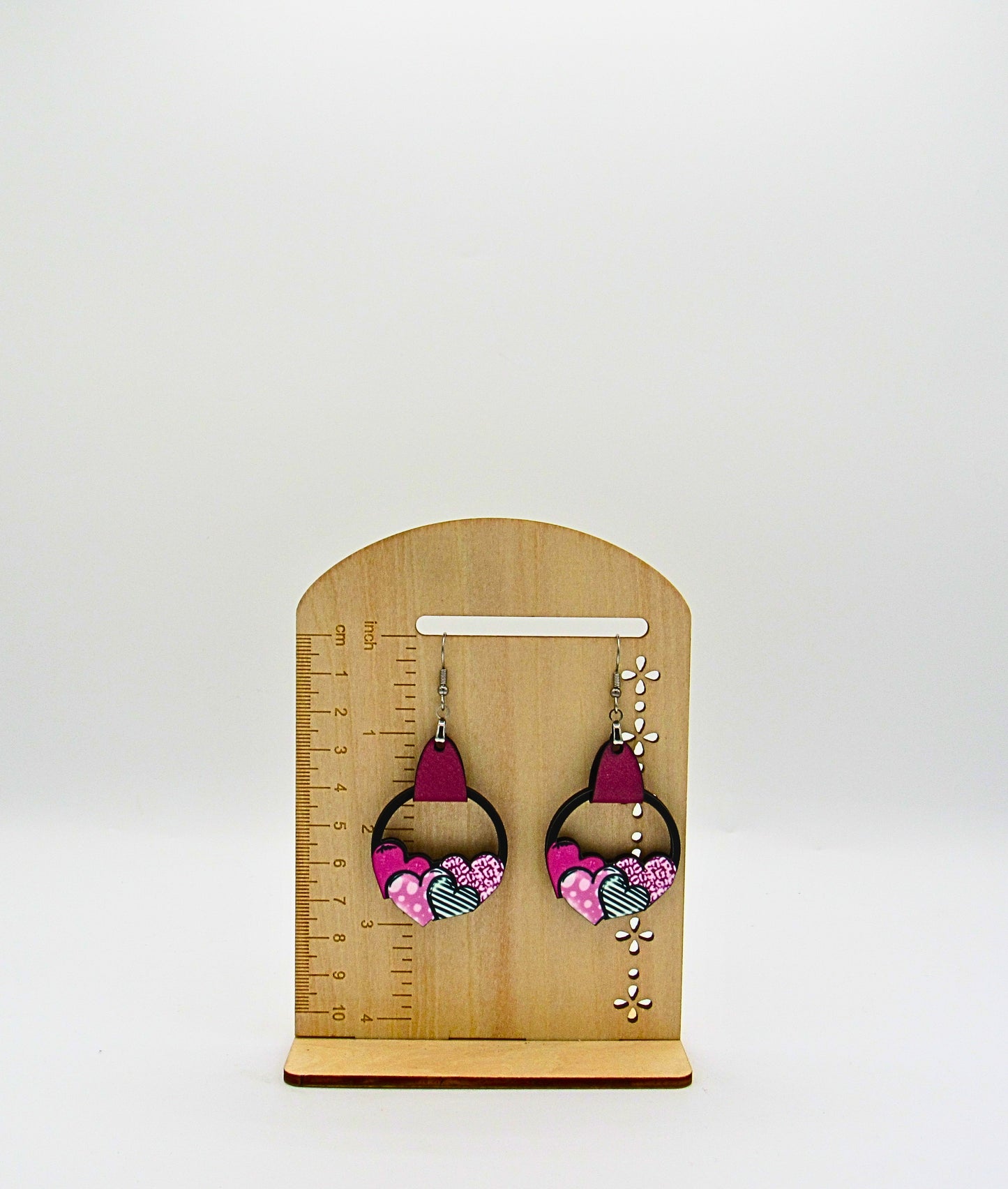 MDF and Faux Leather Heart Cluster Sublimated Earrings