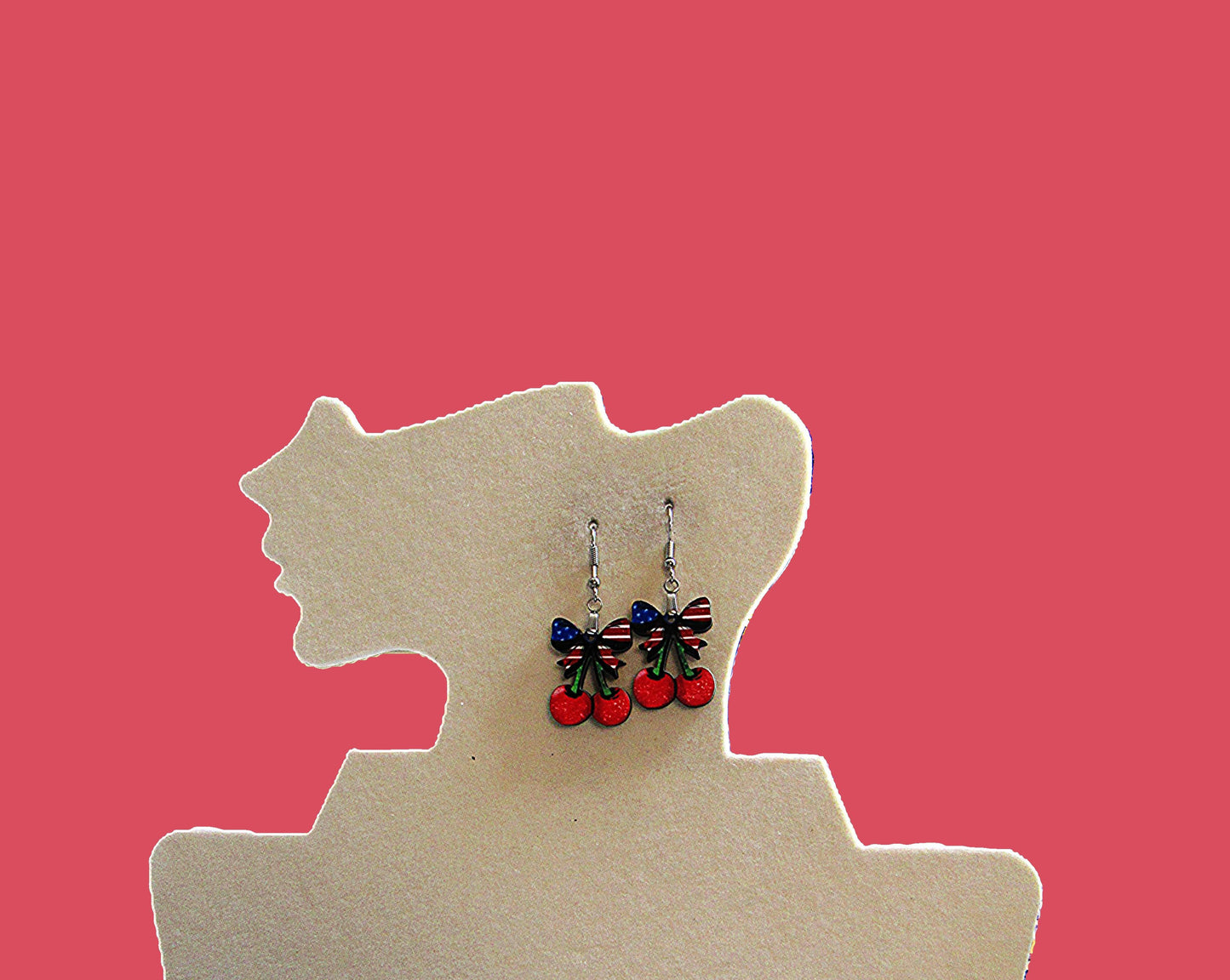Cherries with Bow Shaped Sublimated Earrings 1 inch