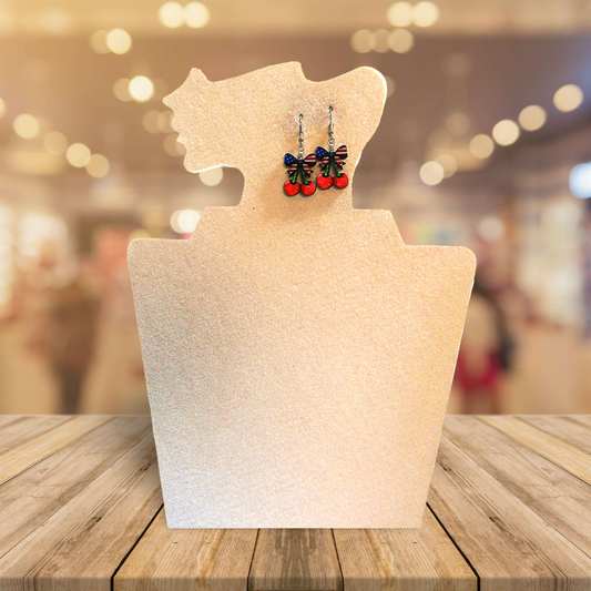 Glitter Acrylic Cherries with Bow Shaped Sublimated Earrings 1 inch