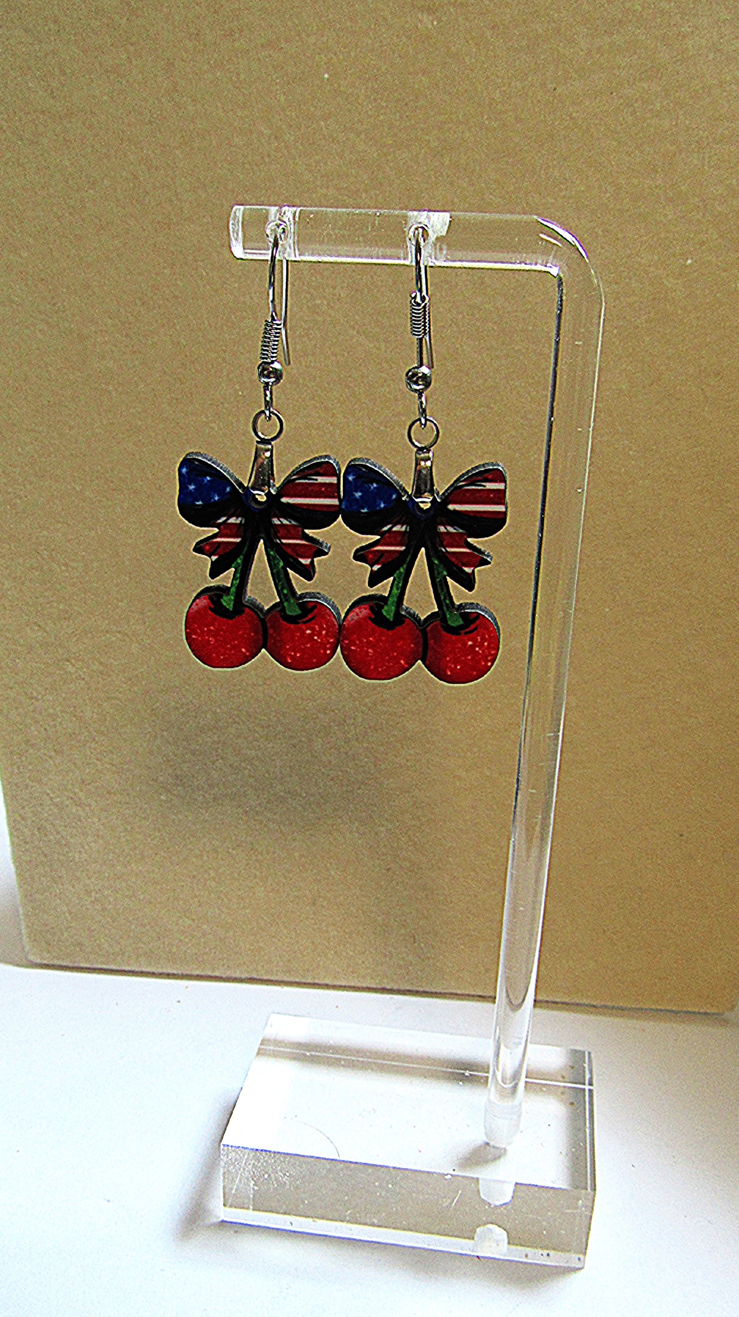 Cherries with Bow Shaped Sublimated Earrings 1 inch