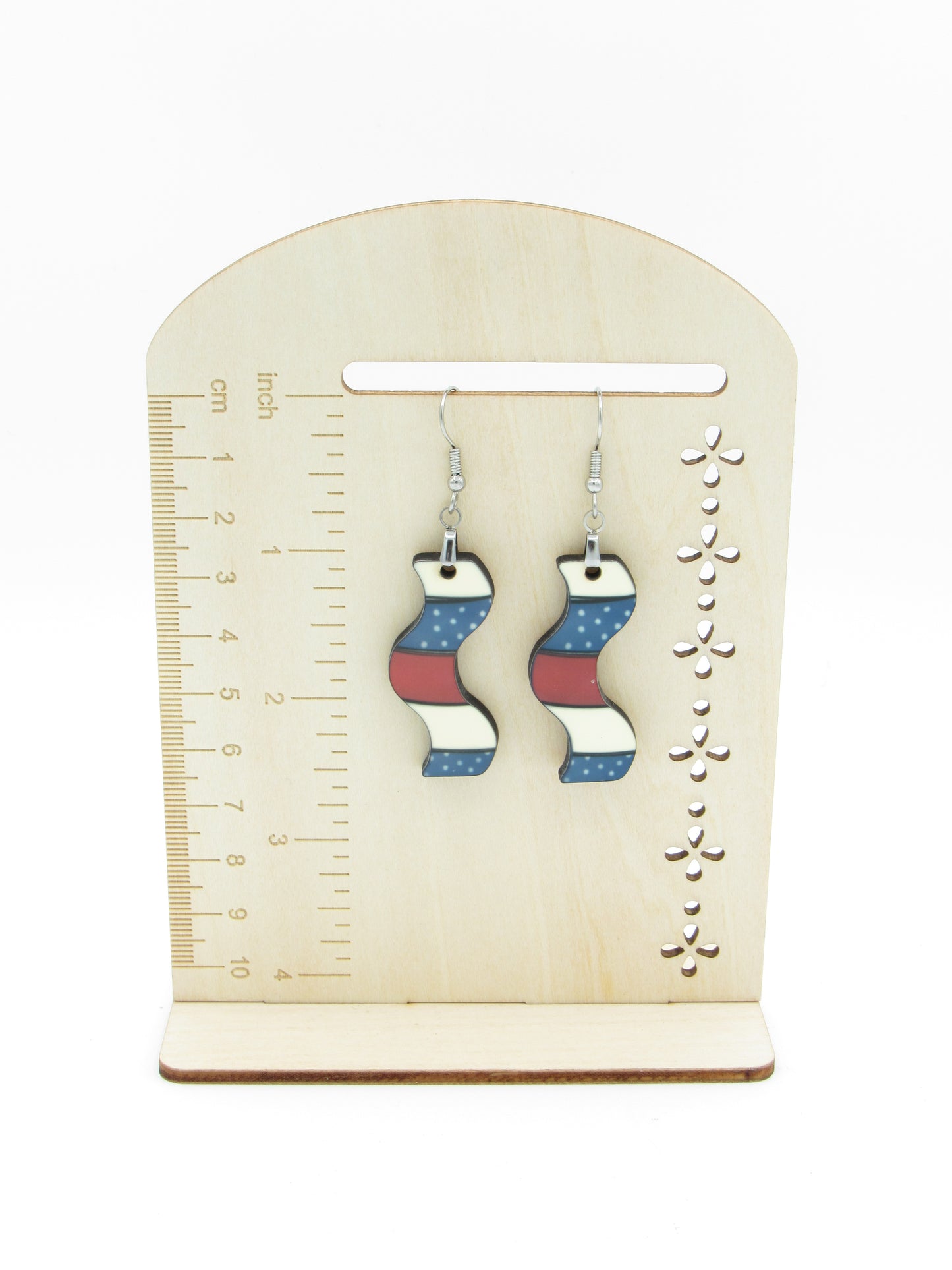 Floral Curvy Sublimation Earrings, Wavy MDF Wood Dangle Earrings, 1.5 Inch Botanical Flower Jewelry