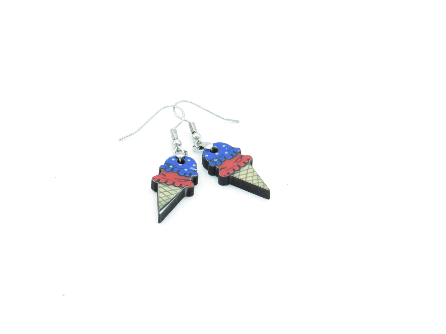 Ice Cream Cone Earrings, Sublimated MDF, Hypoallergenic Stainless Steel Wires