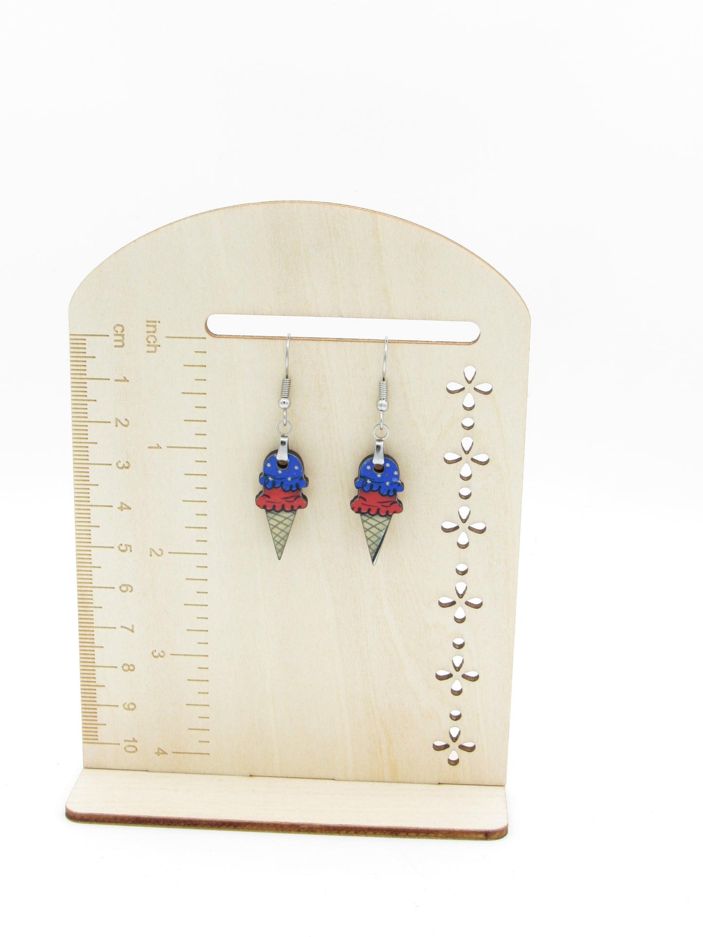 Ice Cream Cone Earrings, Sublimated MDF, Hypoallergenic Stainless Steel Wires