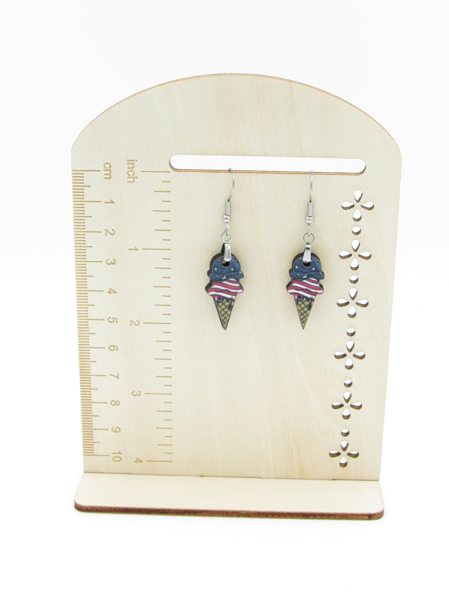 Ice Cream Cone Earrings, Sublimated MDF, Hypoallergenic Stainless Steel Wires