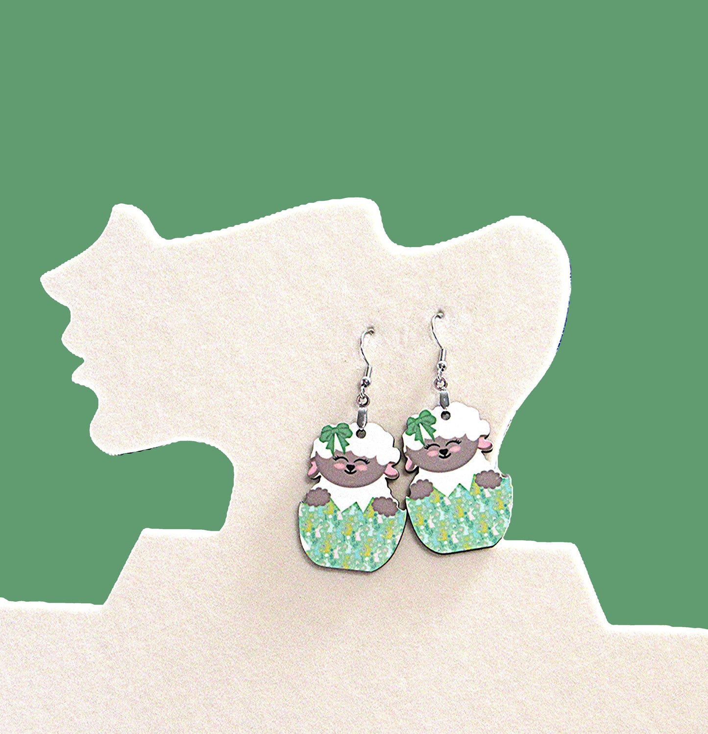 Sheep in an Egg Shaped Sublimated Earrings
