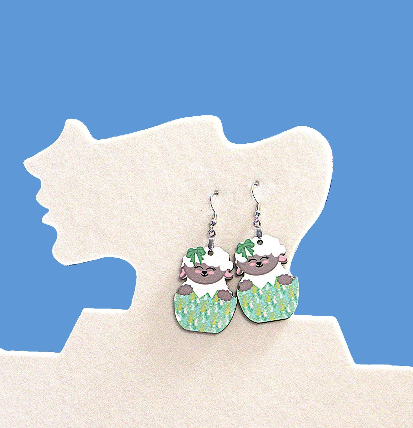 Sheep in an Egg Shaped Sublimated Earrings